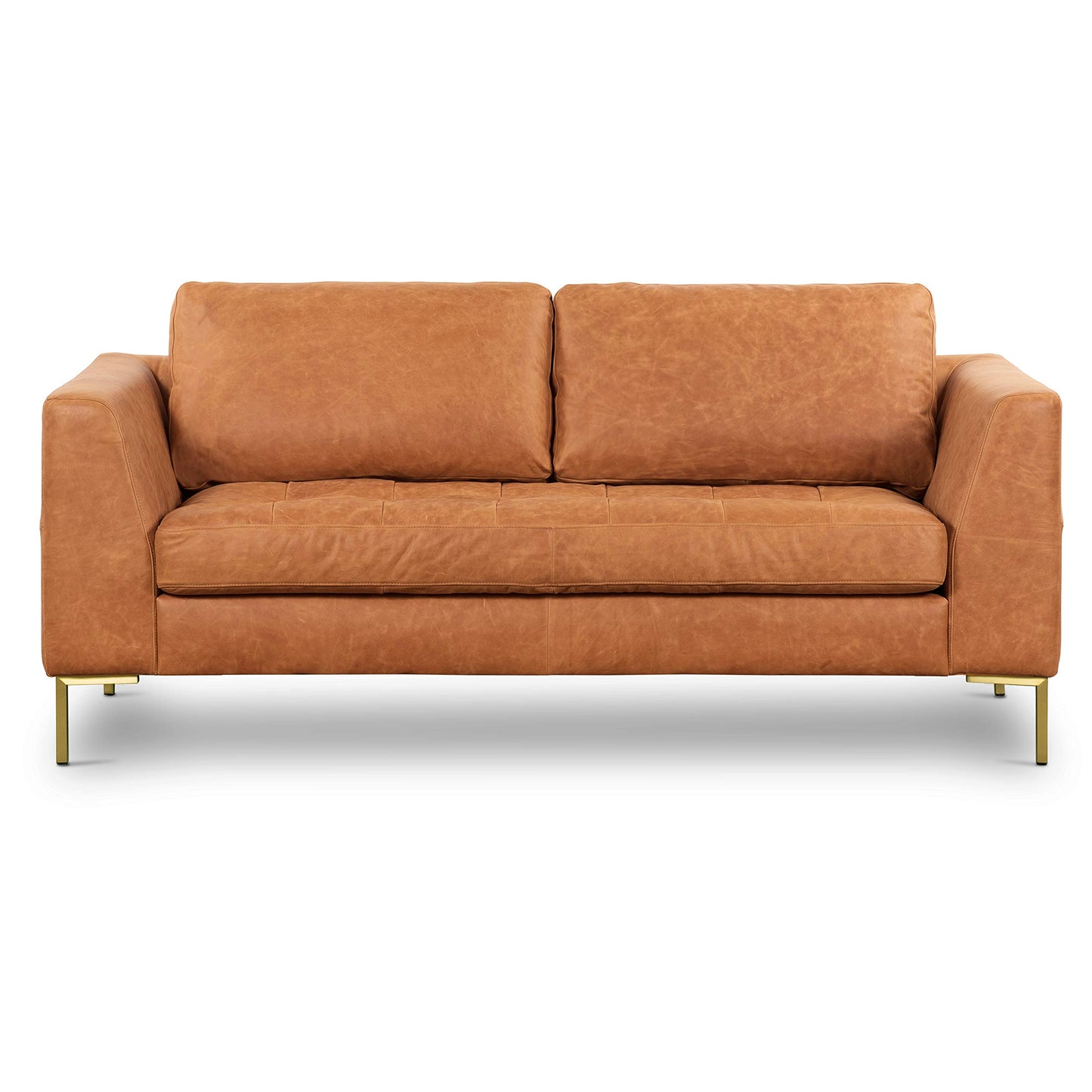 Poly & BARK Calle Right-Facing Sectional in Full-Grain Pure-Aniline Italian Tanned Leather in Cognac Tan and Brass Legs