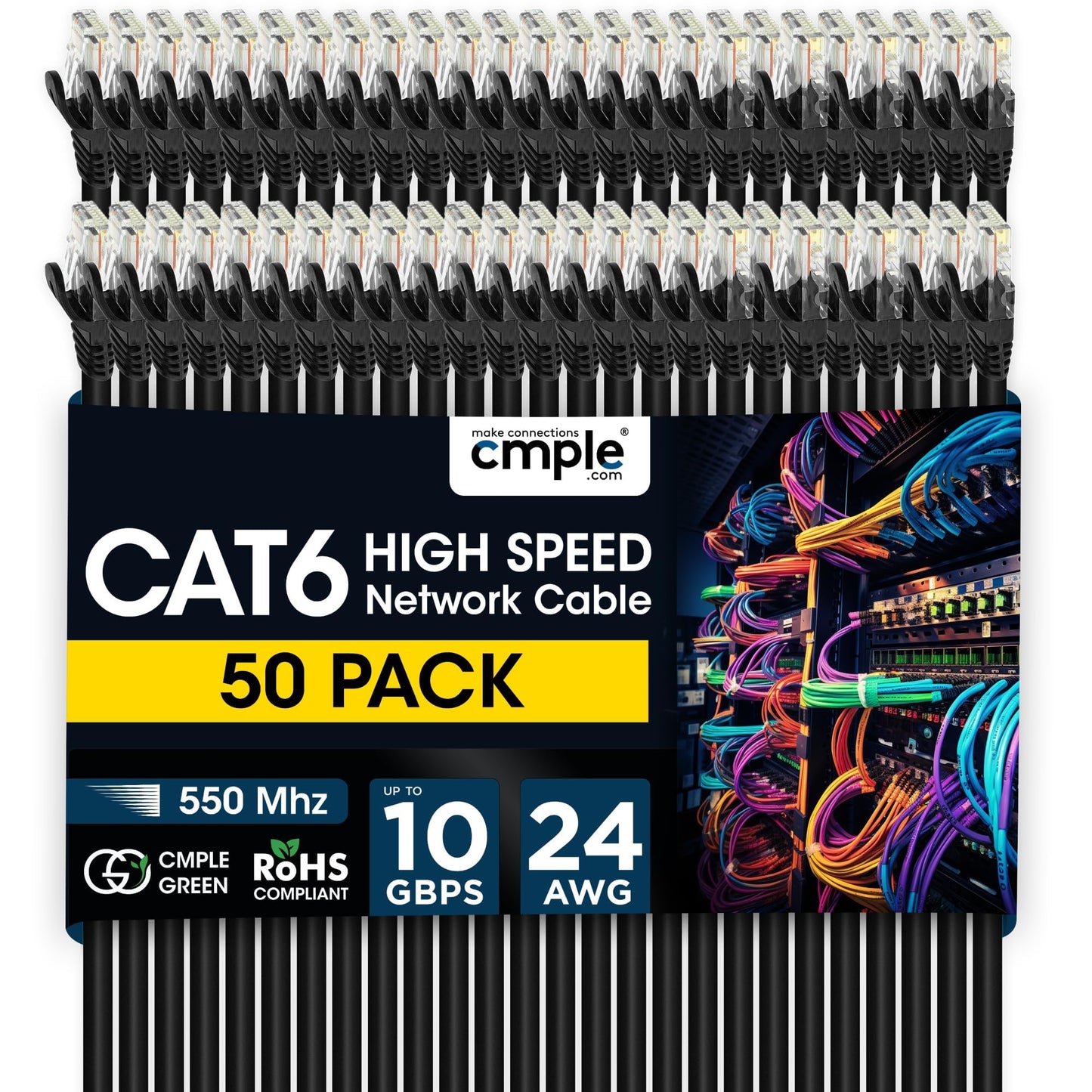 Cmple - Cat 6 Ethernet Cable 10 ft, Cat6 Patch Cables 10Gbps LAN Cable, 550MHz Network Cable, RJ45 Connectors, Compatible with Gaming Computer, Laptop, Modem, Router, HDTV, Gaming Console - Yellow