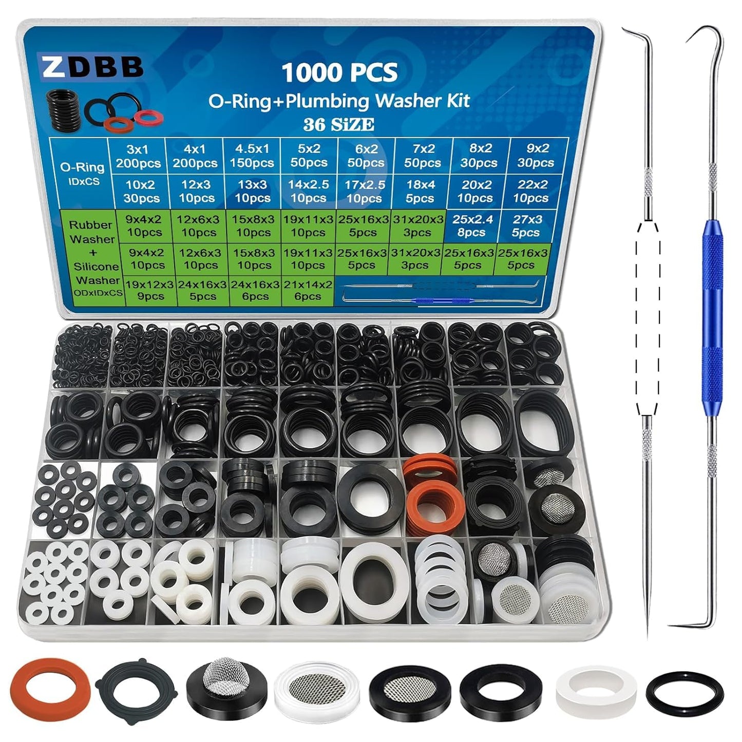 ZDBB 80 Pcs Garden Hose Gasket Rubber Seal, Fits All Standard 3/4 Inch Outdoor Hose Fittings with Heavy Duty Red and Black Self-Locking Tabs to Hold The Gasket Securely in The Fitting