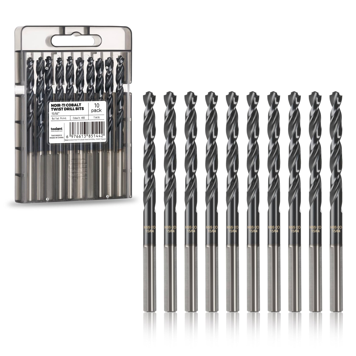 toolant 3/8" Cobalt Drill Bit Set(Pro) Titanium Aluminum Nitride Coated (TiAlN) with Bullet Point Tip, 5-Piece Bulk