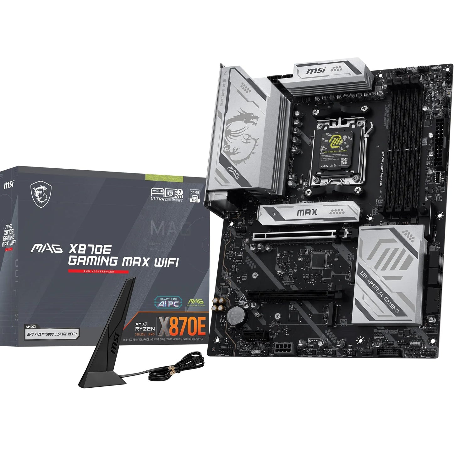 MSI MPG X870E Carbon WiFi Gaming Motherboard (AMD Ryzen 9000/8000/7000 Series Processors, AM5, DDR5, PCIe 5.0, M.2 Gen5, SATA 6Gb/s, USB 40Gbps, HDMI, Wi-Fi 7, Bluetooth 5.4, 5Gbps LAN, ATX)