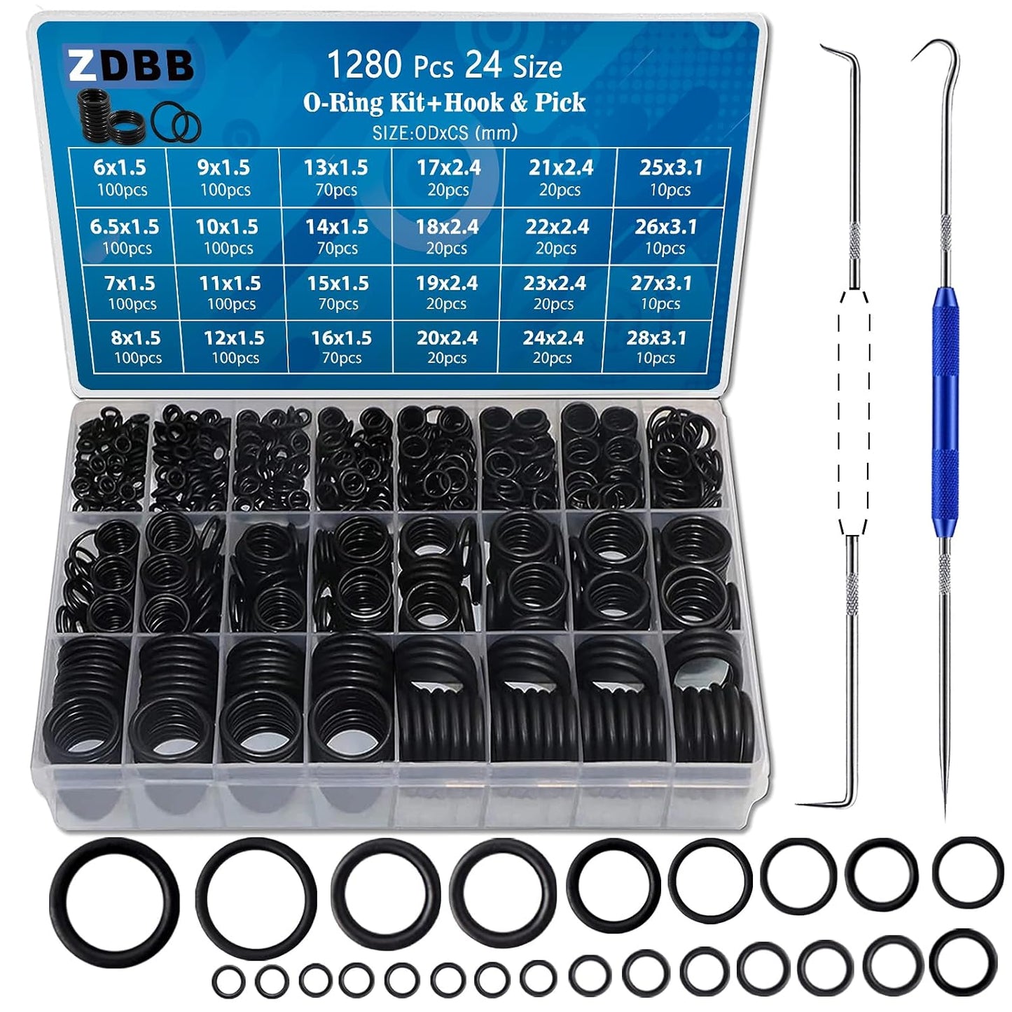ZDBB 1395PCS 24 Size O Ring Kit+16 Size Rubber Washers Assortment Kit for Plumbing Faucet Water Pipe Garden Hose Washers Shower Heads Gasket Repair and Air or Gas Connections
