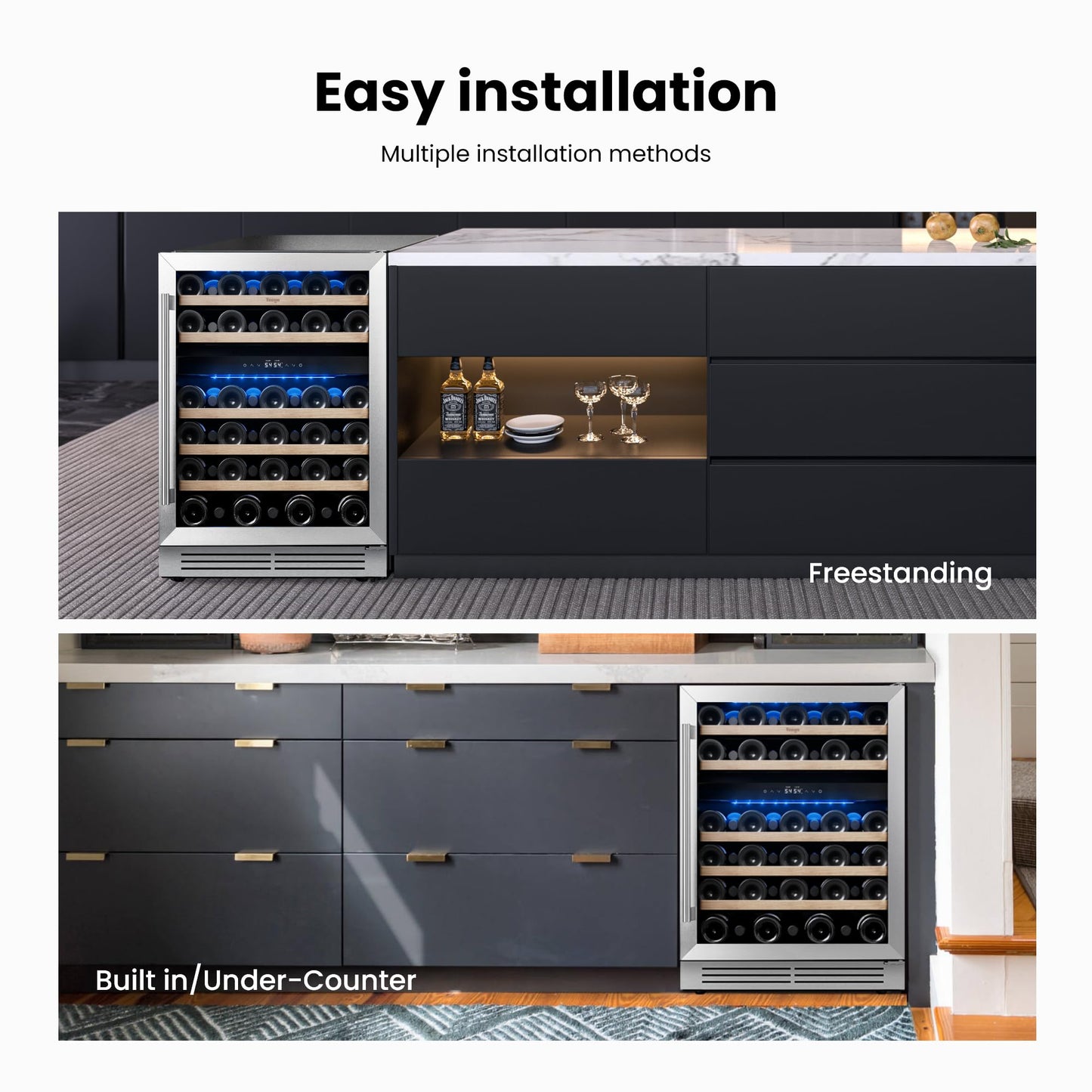 Yeego Wine Fridge Cooler - 15 Inch Dual Zone Wine Fridge Hold 28 Bottles, 40-65°F Wine Refrigerator Glass Door, Built in, Freestanding Under Counter Fridge for Beer Soda Drink Home Bar Office