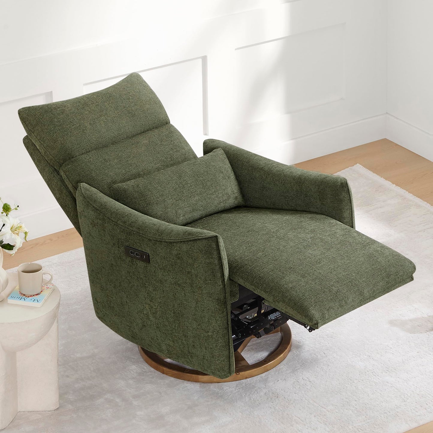 CHITA Swivel Rocker Recliner Chair, Power Nursery Glider Recliner, Nursery Rocking Chair with Adjustable Power Headrest, FSC Certified, Solid Wood Base, Cream