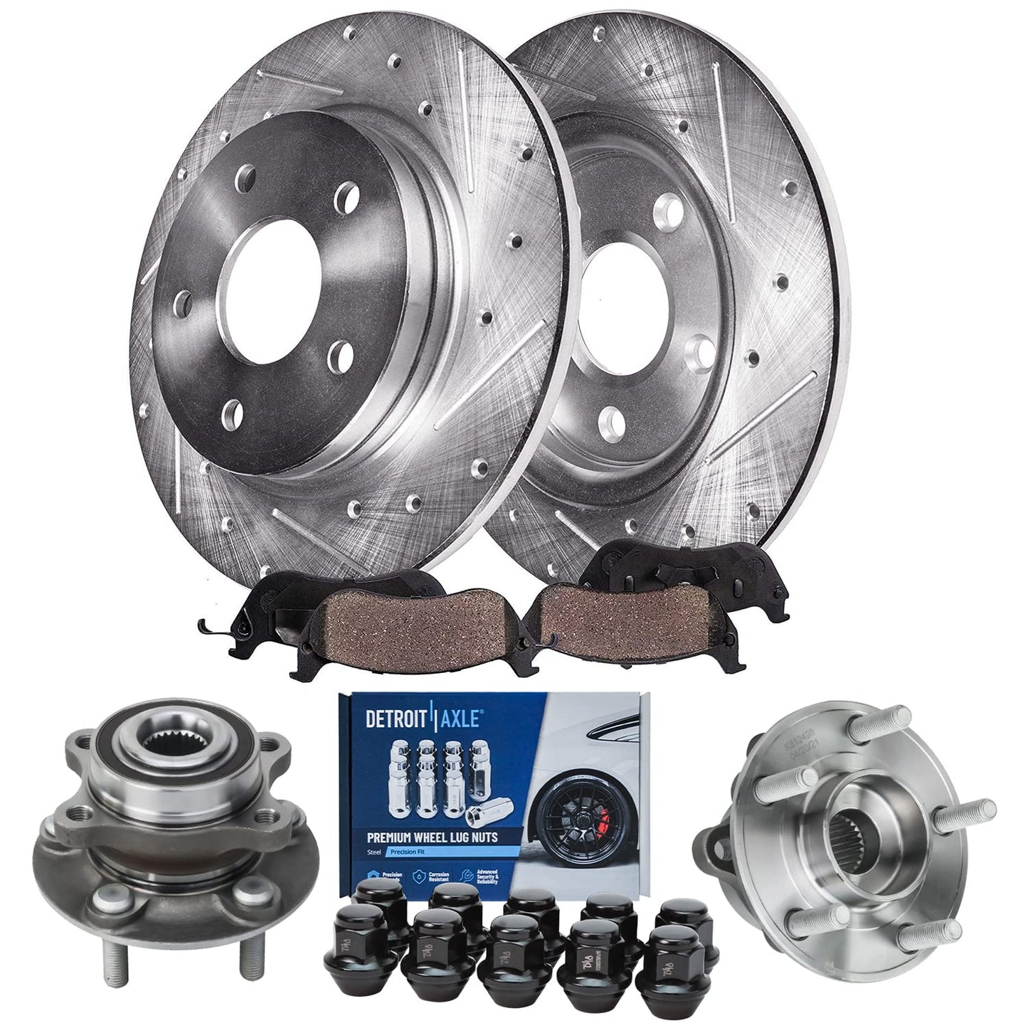 Detroit Axle - Brake Kit for 2012-2020 Ford F-150 Drilled & Slotted Brake Rotors and Ceramic Brakes Pads 2013 2014 2015 2016 2017 2018 2019 Front and Rear Replacement