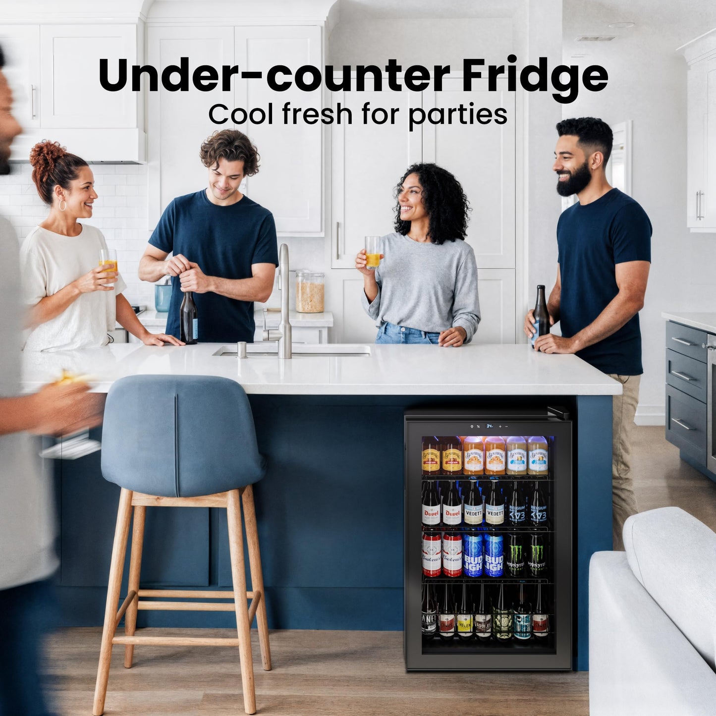 Yeego Beverage Refrigerator, 130 Can Mini Fridge with Glass Door, Adjustable Shelves, Digital Temperature Control 34°F-54°F, Drink Cooler for Soda, Beer and Wine, Freestanding or Under Counter, Black