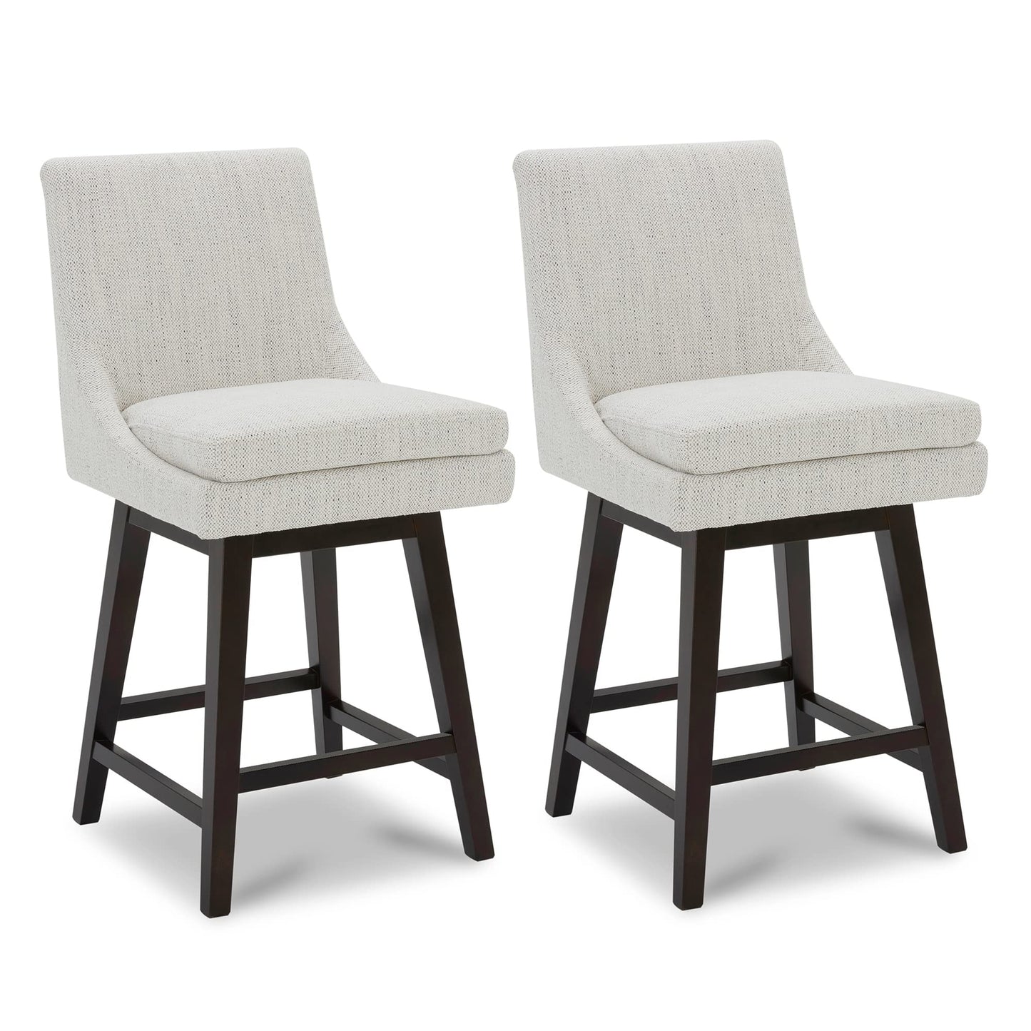 CHITA Bar Height Swivel Barstool with Back Set of 2, FSC Certified Upholstered Bar Stool, 30.7" H Seat Height, Fabric in Ivory