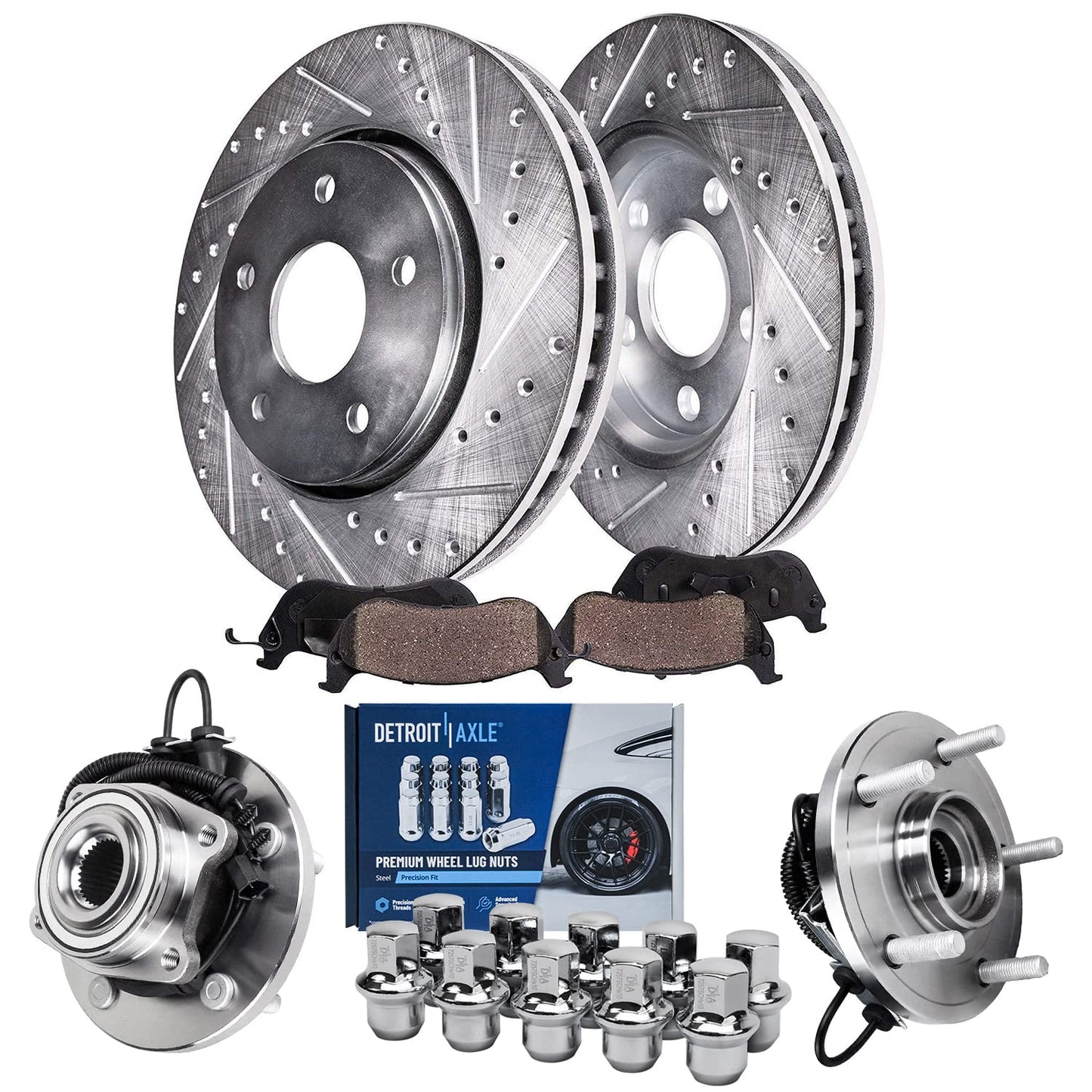 Detroit Axle - Brake Kit for 12-17 Toyota Camry 13-18 Avalon Lexus ES350 ES300h Drilled & Slotted Disc Brake Rotors 2014 2015 2016 2017 Ceramic Brakes Pads Front & Rear Replacement