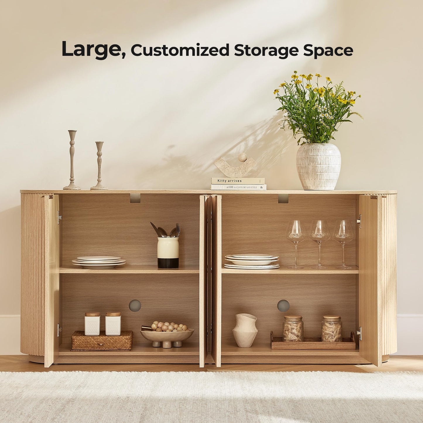 CHITA 70" Sideboard Buffet Cabinet with Storage, Fluted Accent Cabinet with Doors and Adjustable Shelves, Media Console for Living Room, Bar, Kitchen, 32" H, Walnut