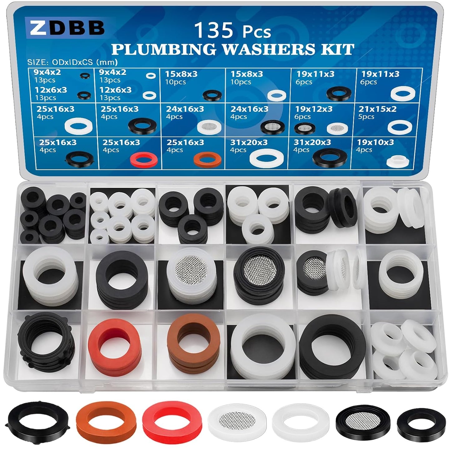 ZDBB 885PCS Rubber Washers Assortment Kit for Plumbing Faucet Water Pipe Garden Hose Washers Shower Heads Gasket Repair and Air or Gas Connections