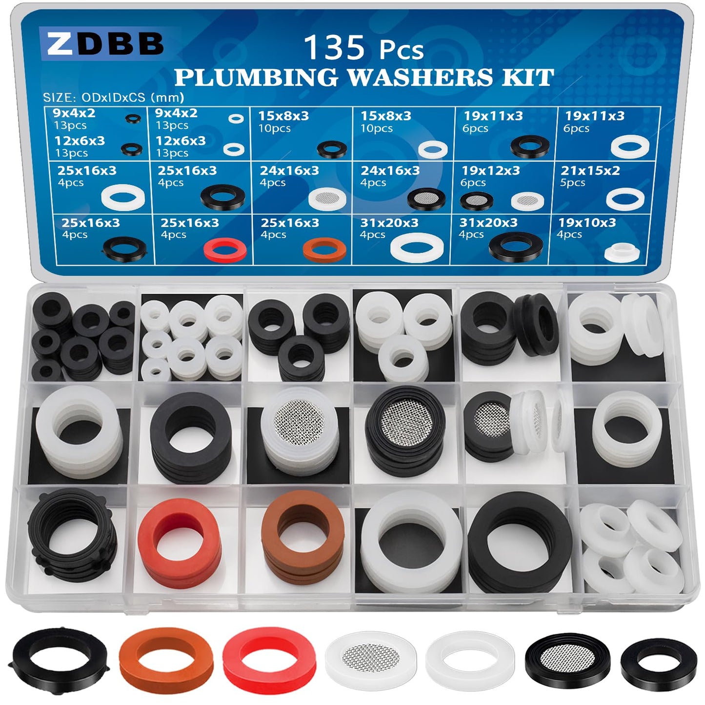 ZDBB 80 Pcs Garden Hose Gasket Rubber Seal, Fits All Standard 3/4 Inch Outdoor Hose Fittings with Heavy Duty Red and Black Self-Locking Tabs to Hold The Gasket Securely in The Fitting