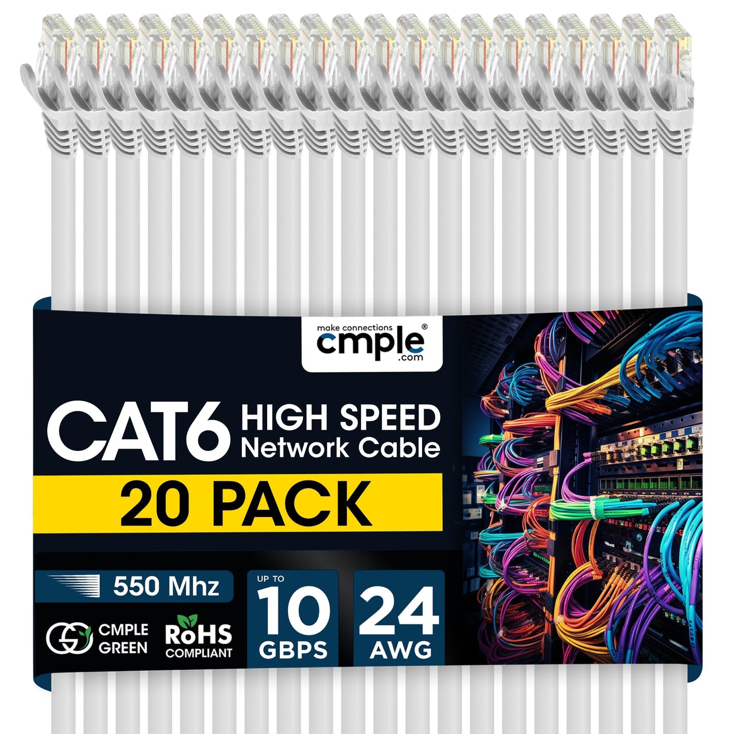 Cmple - Cat 6 Ethernet Cable 10 ft, Cat6 Patch Cables 10Gbps LAN Cable, 550MHz Network Cable, RJ45 Connectors, Compatible with Gaming Computer, Laptop, Modem, Router, HDTV, Gaming Console - Yellow
