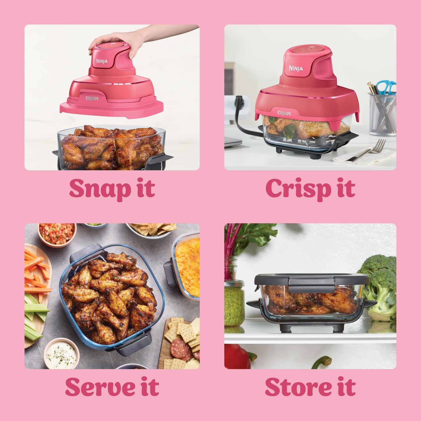 Ninja Crispi 4-in-1 Glass Air Fryer | With Non-Toxic 4QT & 6-Cup Glass Containers & Lids | Microwave, Freezer, Dishwasher Safe | 450°F Max Temp |1500 Watt | Stone | FN101ST