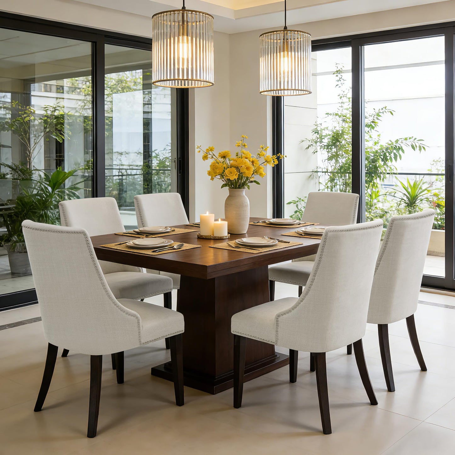 CHITA Modern High Back Dining Room Chairs Set of 2, Farmhouse Upholstered Dining Chairs, Fabric in Linen