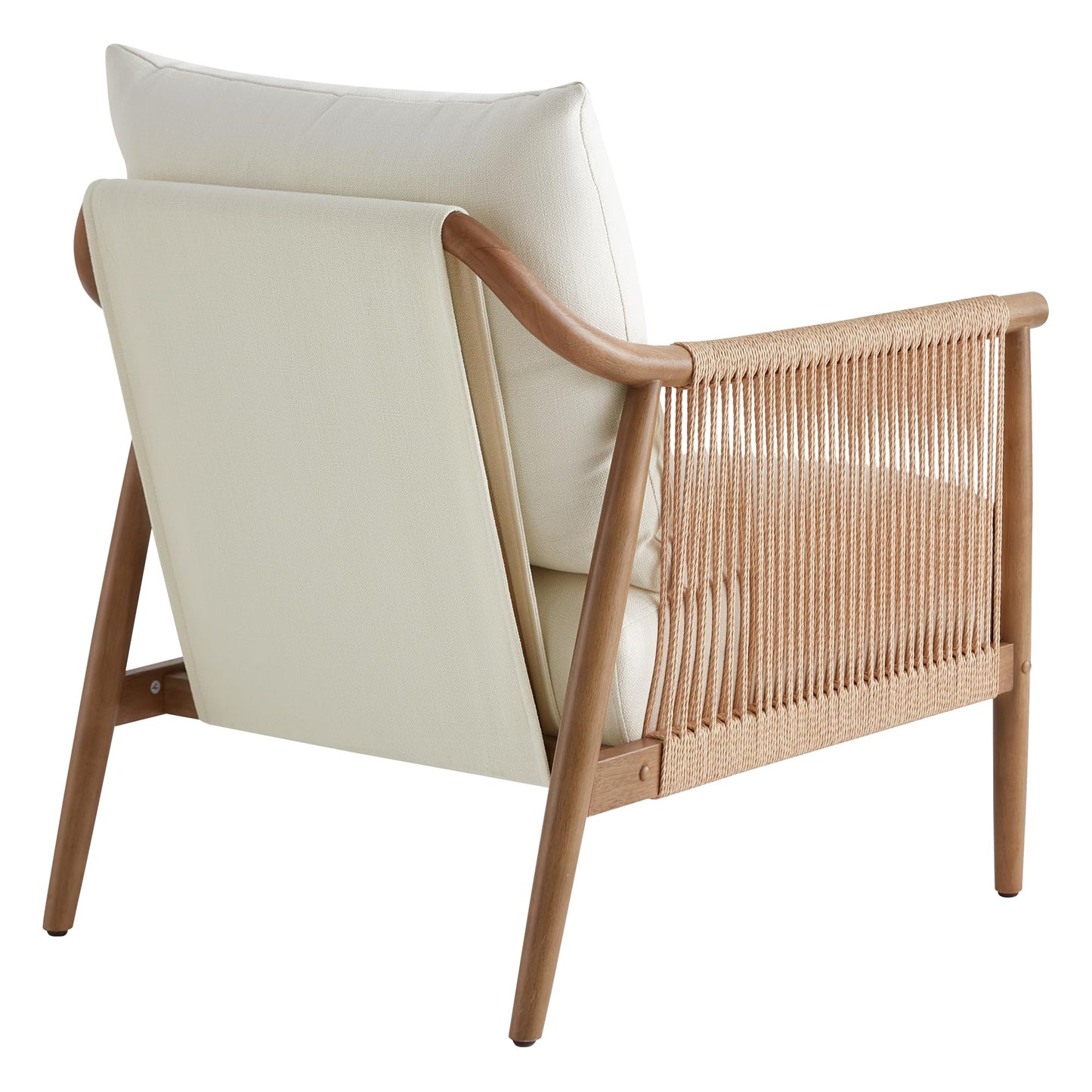 CHITA Braid Accent Chair, Modern Armchair with Solid Wooden Armrest for Living Room and Bedroom, Boho Reading Chair, Cream