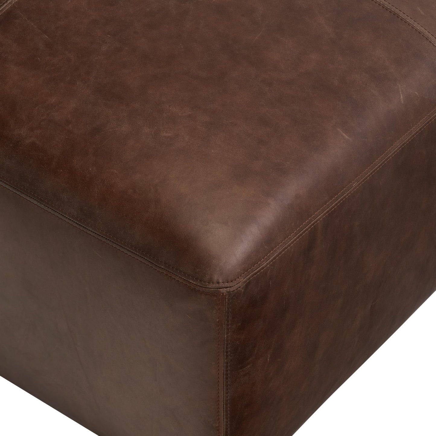 POLY & BARK Denver Ottoman – 43" Large Pouf with Feather-Down Topper – Full-Grain Leather Upholstered Pouf Ottoman for Living Room – Vintage Italian Leather in Cognac Tan