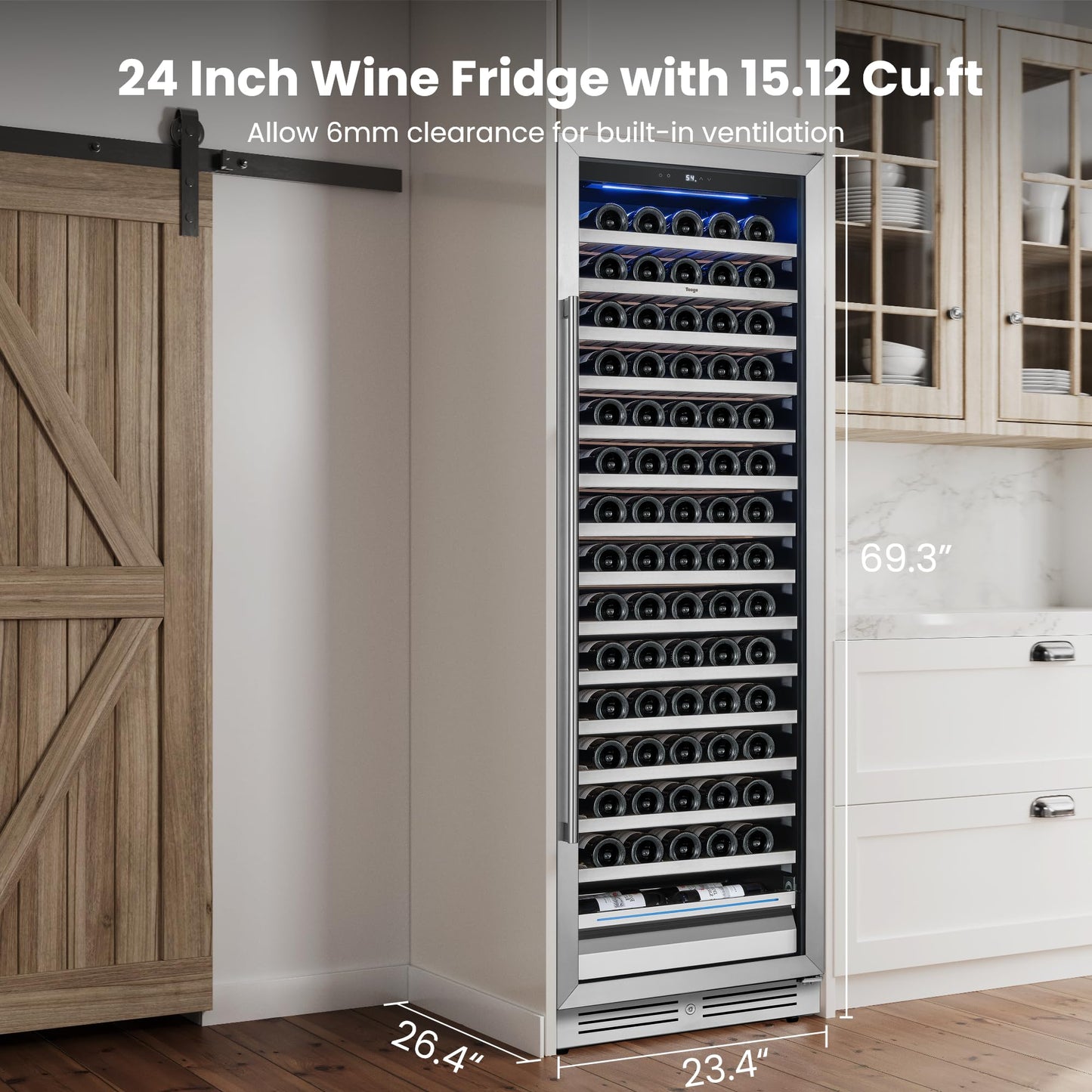 Yeego Wine Fridge Cooler - 24 Inch Dual Zone Wine Fridge Hold 52 Bottles, 40-65°F Wine Refrigerator Glass Door, Built in Fridge, Freestanding Adjustable Shelves Fridge for Beer Soda Drink Home Bar
