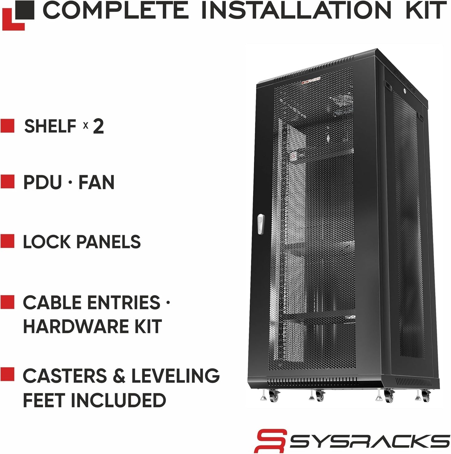 27U Wall Mount Server Rack Cabinet 24” Deep, 19” Network Enclosure for Home Lab with Fan, PDU, 2 Shelves, Casters & Feet, Locking Mesh Door