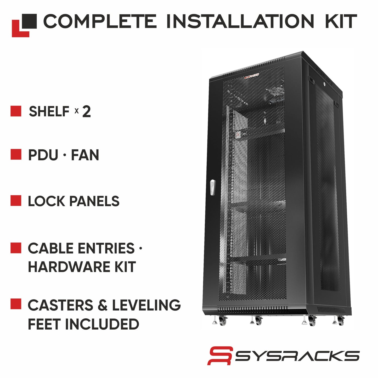 Sysracks 22U Wall Mount Server Rack Cabinet, 19” Enclosed Network & IT Rack, 24” Deep, Locking Mesh Door
