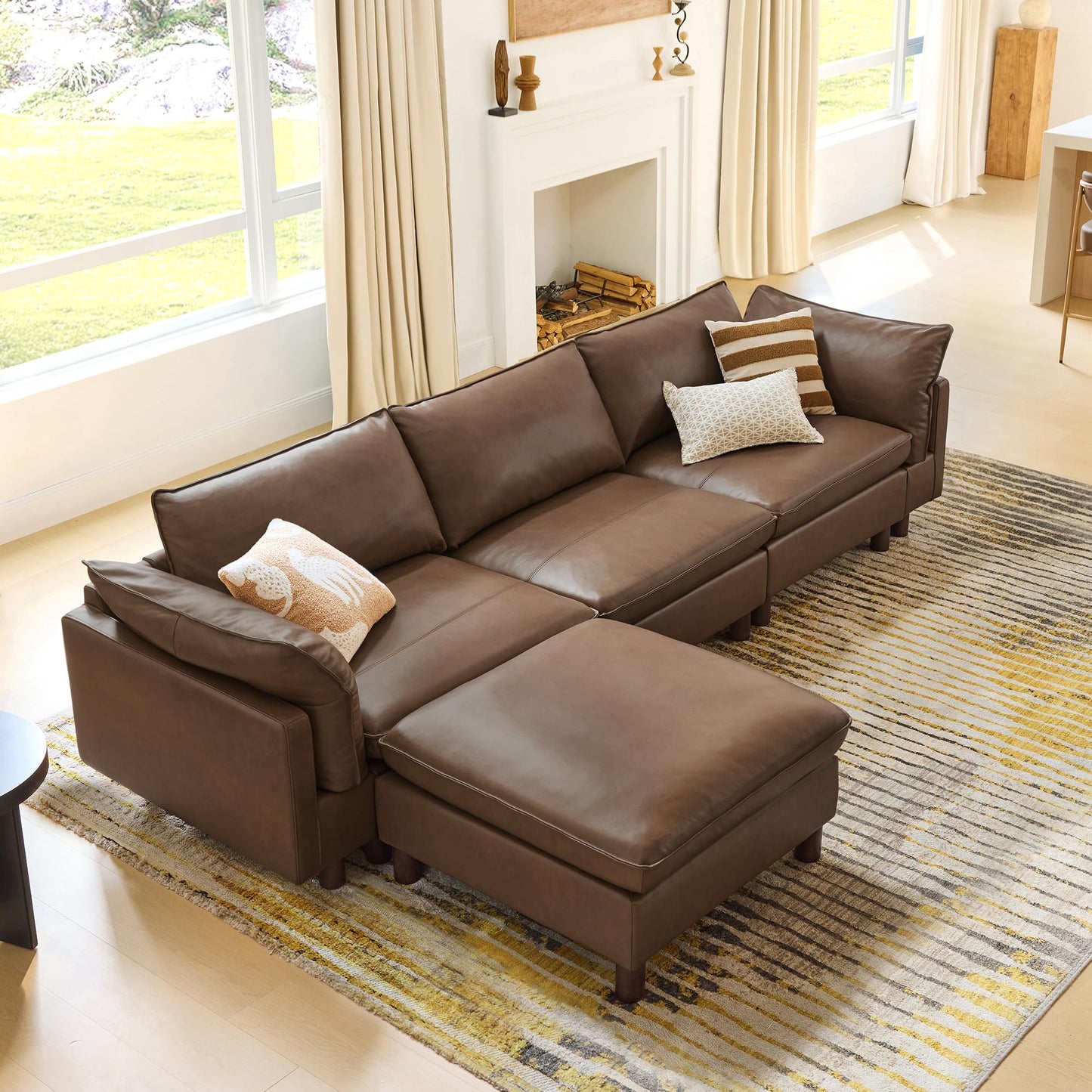 CHITA 127" Super Large Sectional Couches for Living Room, Modular Cloud Couch Sectional Sofa, Premium Fabric Couches, Down Filled, High Density Foam, Chenille in Cream, 4 Seat L Shaped
