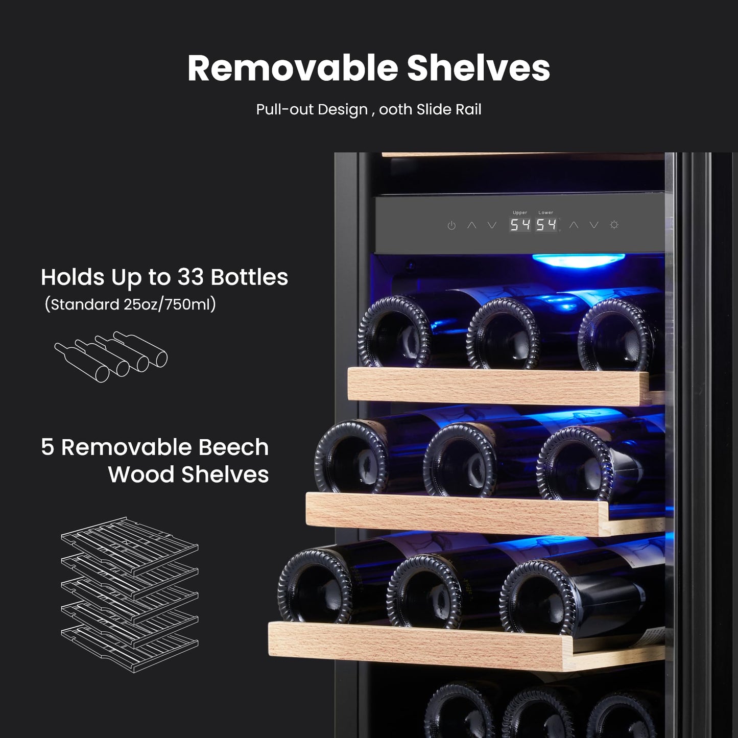 Yeego Wine Fridge Cooler - 15 Inch Dual Zone Wine Fridge Hold 28 Bottles, 40-65°F Wine Refrigerator Glass Door, Built in, Freestanding Under Counter Fridge for Beer Soda Drink Home Bar Office