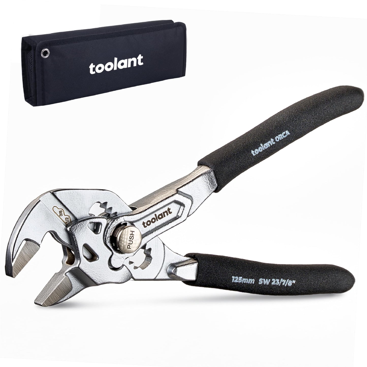 toolant 7-Inch Chrome Plated Pliers Wrench, CR-V Adjustable Wrench with Anti-Rust Coating, Smooth Parallel Jaws, Rubber Anti-Slip Grip and Storage Pouch for Home Repair, Plumbing, Nuts, Water Pipes