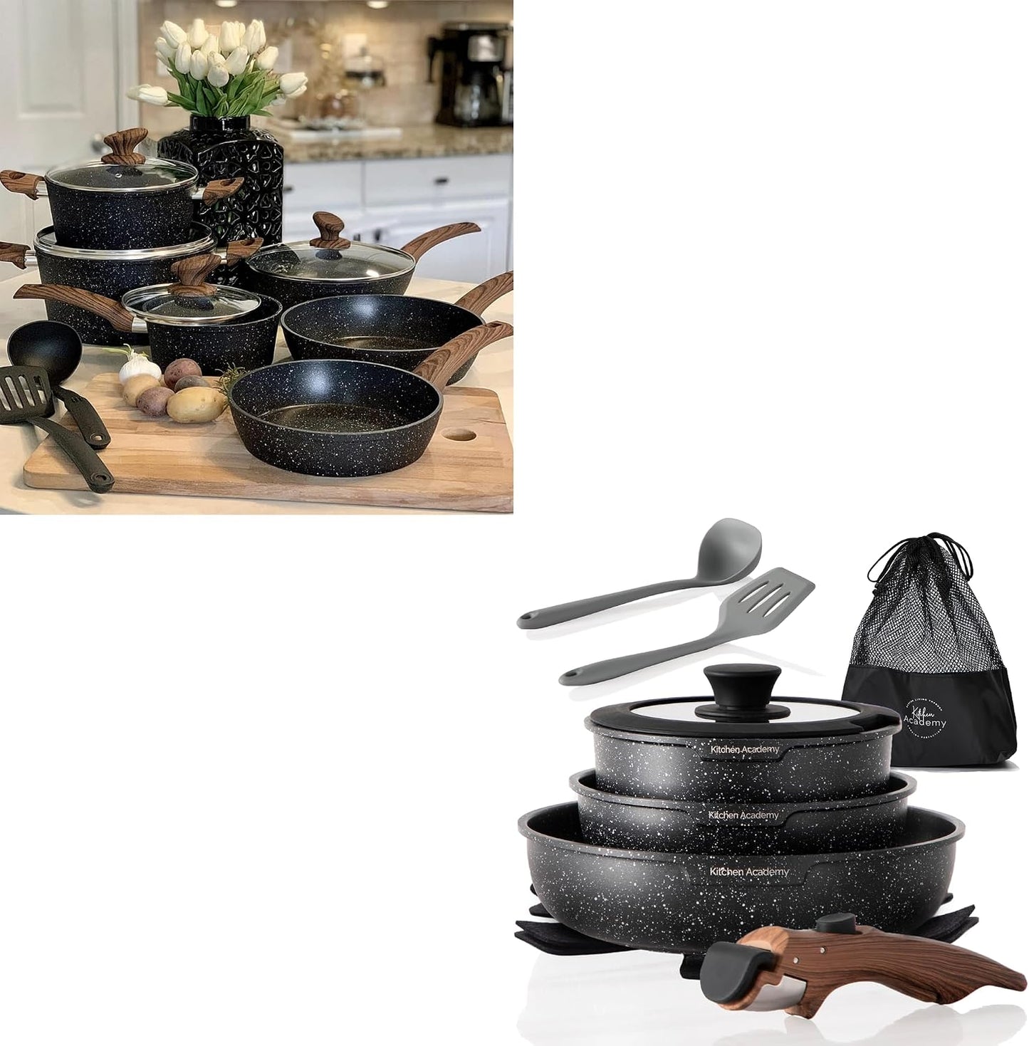 Pots and Pans Set Non Stick 12 Pieces & 10 Pieces RV/Camping Cookware Sets
