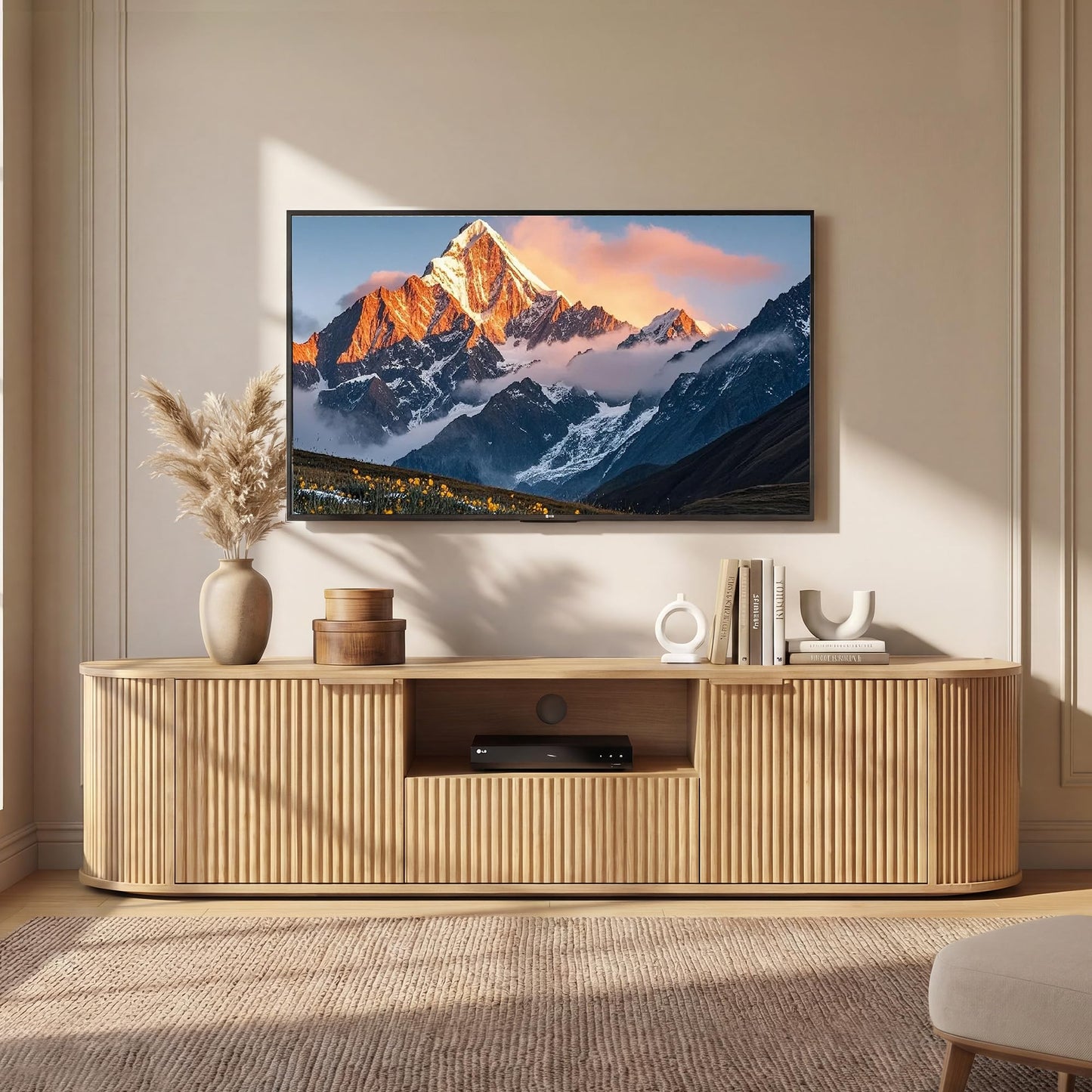 CHITA 70" Fluted TV Stands for Living Room for TVs Up to 80", Mid Century Modern Entertainment Center with Drawers, TV Console for Living Room with Storage and Adjustable Shelves, Walnut