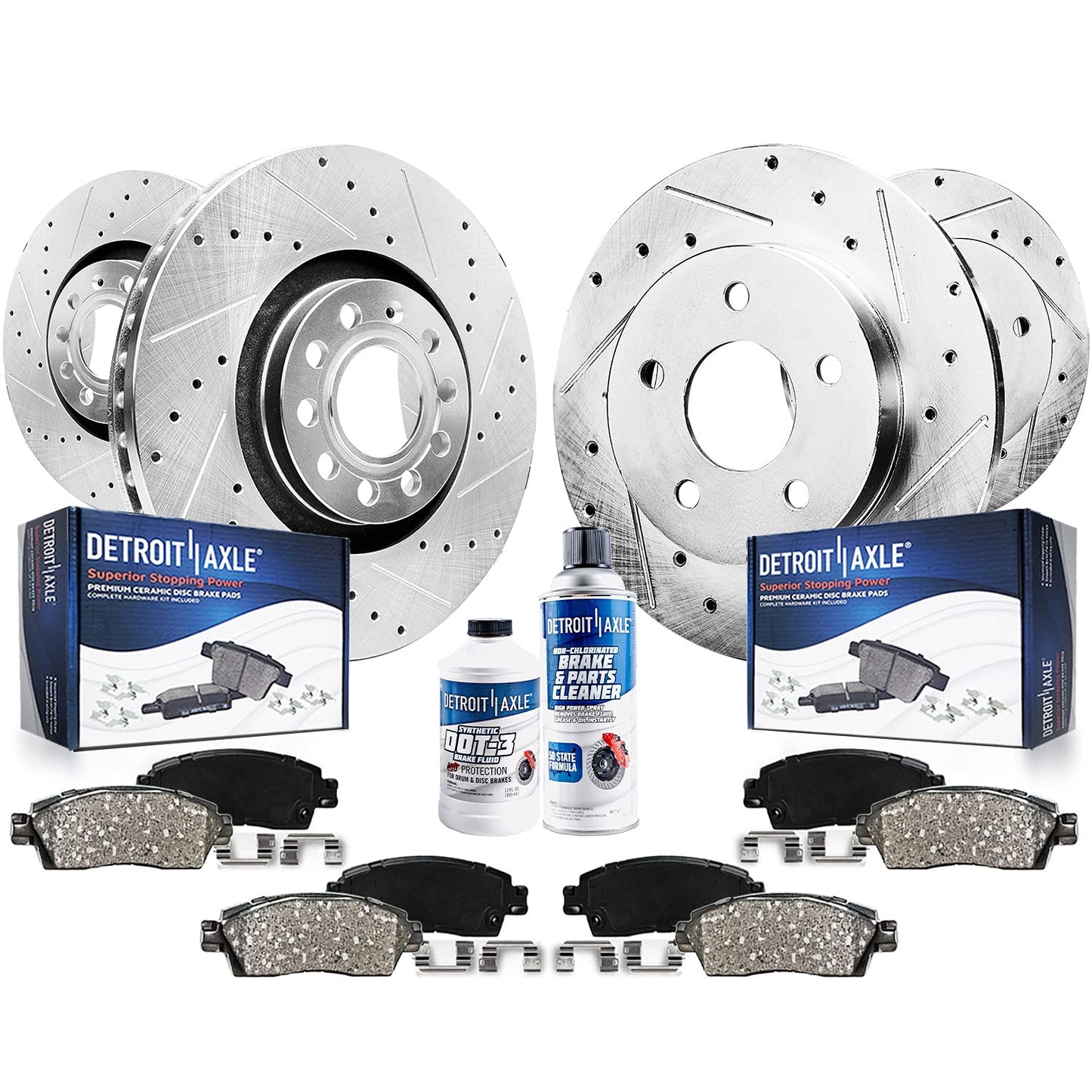 Detroit Axle - Brake Kit for Chevy GMC Silverado Sierra 1500 Tahoe Yukon XL Suburban Escalade ESV Drilled Disc Rotors Ceramic Brakes Pads Replacement : 12.99" Front & 13.58" Rear Rotor