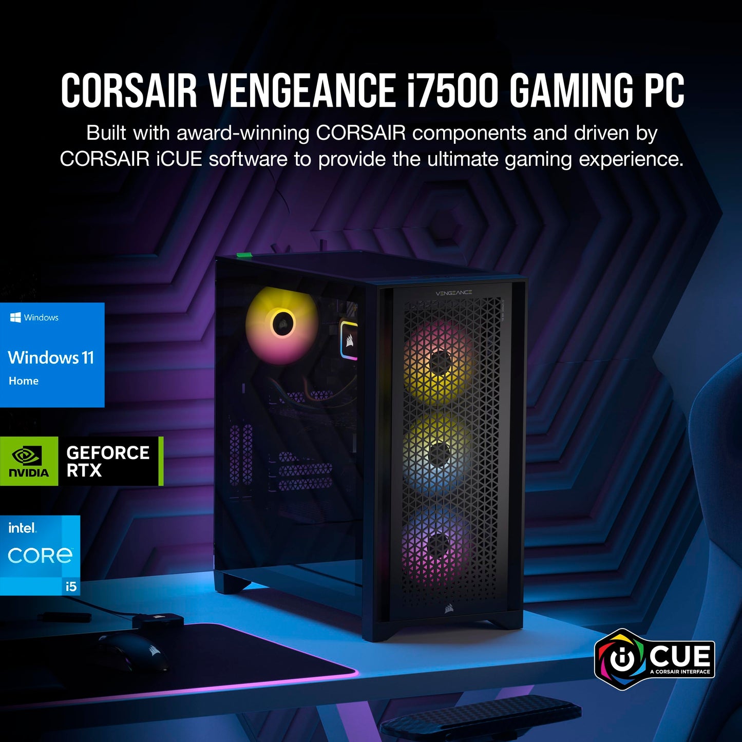 Corsair Vengeance i7500 Gaming PC – Liquid Cooled Intel Core i9-14900KF CPU – NVIDIA GeForce RTX 5080 GPU – 32GB Vengeance RGB DDR5 Memory – 2TB M.2 SSD – Black