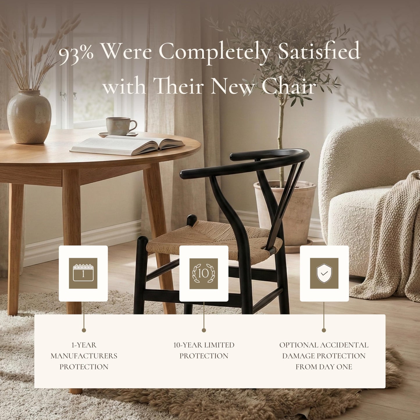 POLY & BARK Weave Dining Chair – Mid-Century Modern Wishbone Dining Chair with Arms, Solid Wood Frame, Indoor Use – Black – Single - Ideal for Dining Room, Kitchen or Stylish Accent Setting