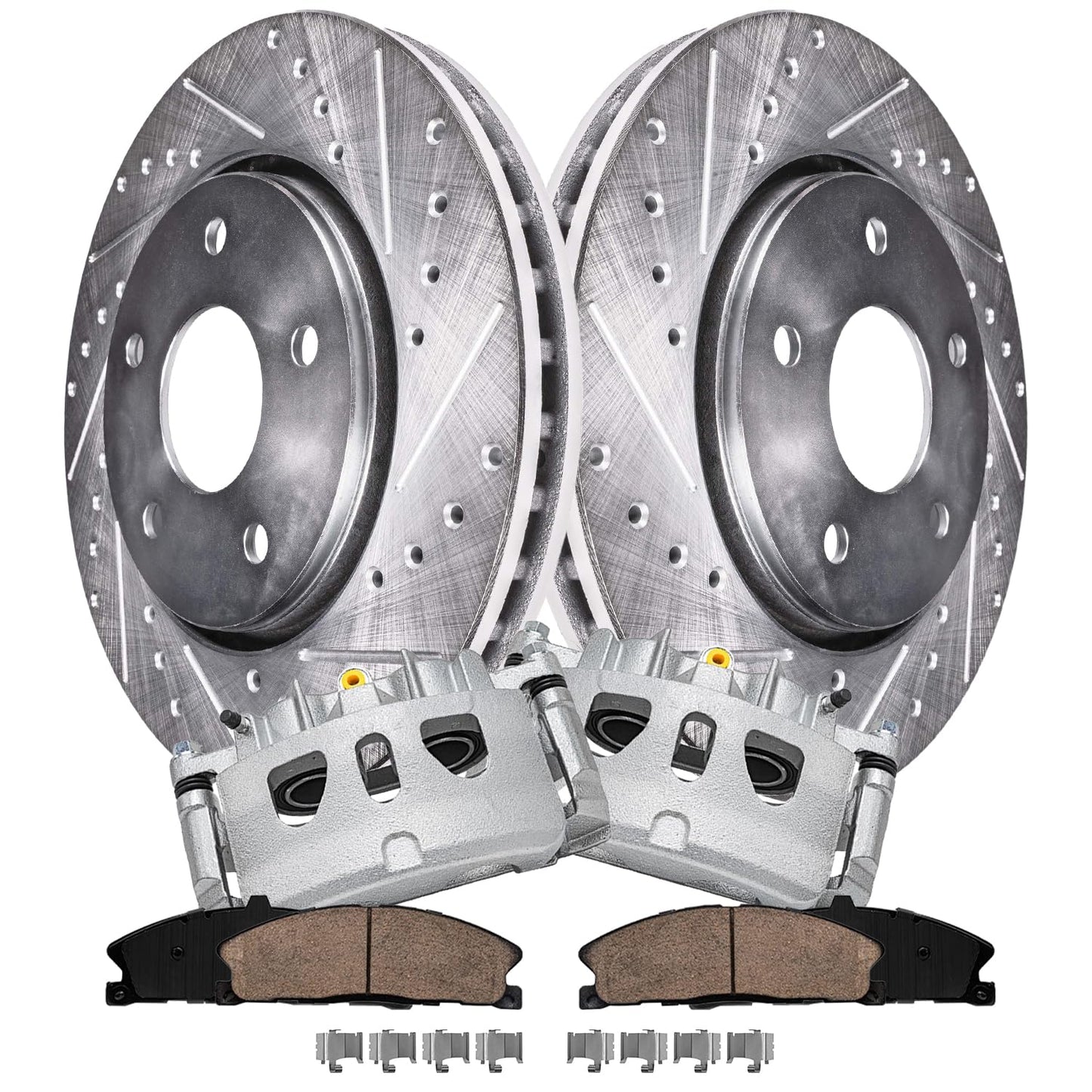 Detroit Axle - Front Brake Kit for 2003-2009 Toyota 4Runner 2005-2023 Tacoma 2007-2014 FJ Cruiser, Drilled & Slotted Brake Rotors and Ceramic Brakes Pads Replacement: 12.56" inch Rotor