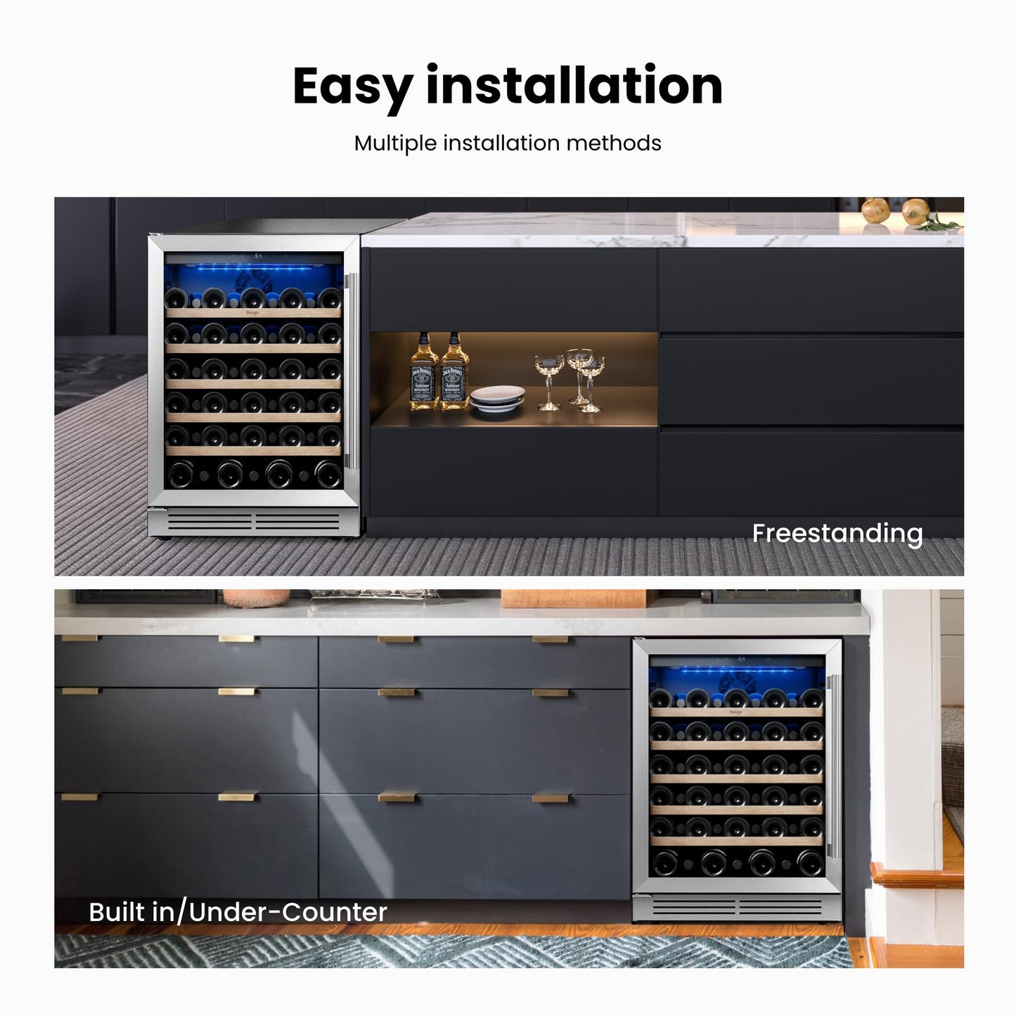 Yeego 24'' Wine Cooler Refrigerator - 52 Bottles Wine Fridge, 40-65°F Dual Zone Wine Refrigerator With Glass Door, Built-In/Freestanding/Under Counter, Adjustable Shelves Fridge for Home Bar Office