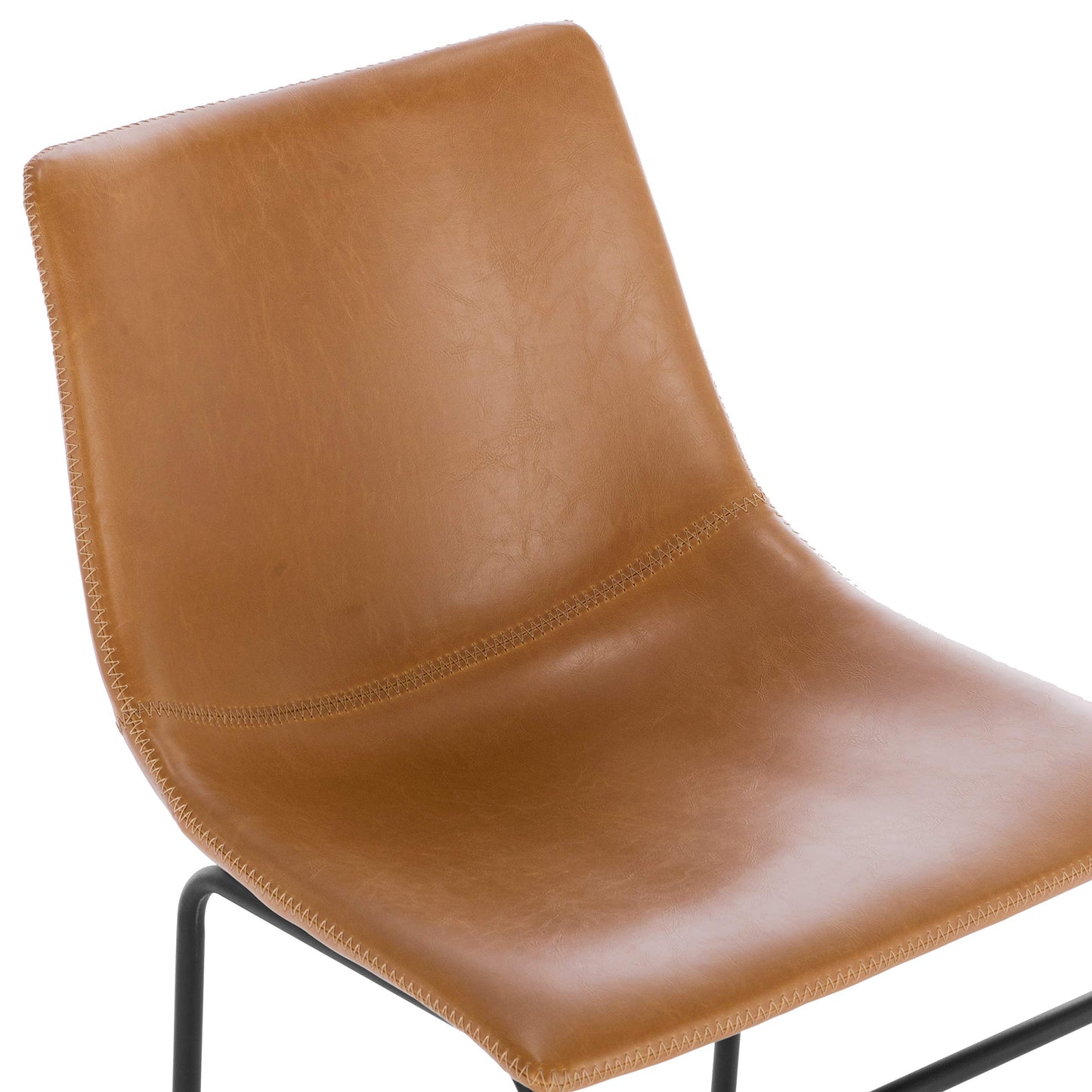 POLY & BARK Brinley Counter Stool Set of 3, Modern Armless Counter-Height Stools with Gently Curved Backrest and Wood Legs, Tan Faux Leather, for Kitchen Island or Breakfast Bar, 24" seat height