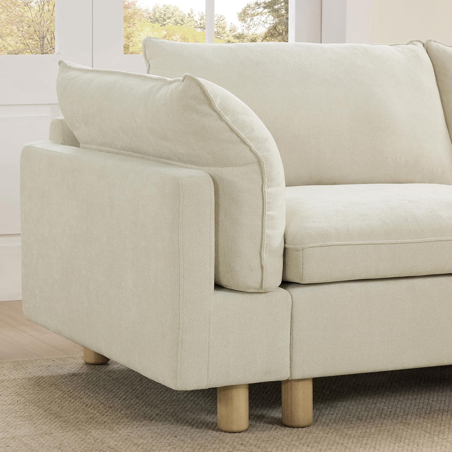 CHITA 127" Super Large Sectional Couches for Living Room, Modular Cloud Couch Sectional Sofa, Premium Fabric Couches, Down Filled, High Density Foam, Chenille in Cream, 4 Seat L Shaped