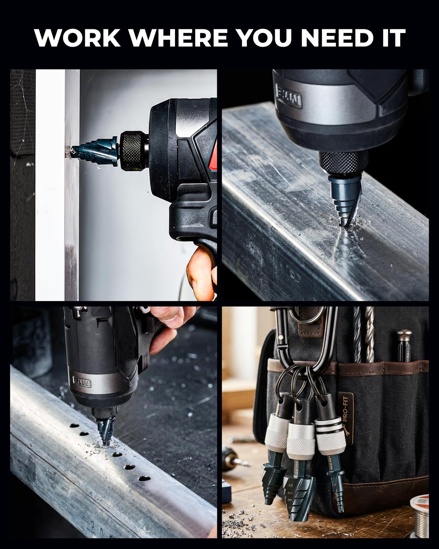 toolant Mini Step Drill Bit, 3PCS Set (1/8"-3/4"), 1/4" Hex Shank, Only 1” Short Drill Body for Extremely Tiny Spaces, M2 HSS & Nitriding Coating, Includes Carabiner & Quick-Release Couplers