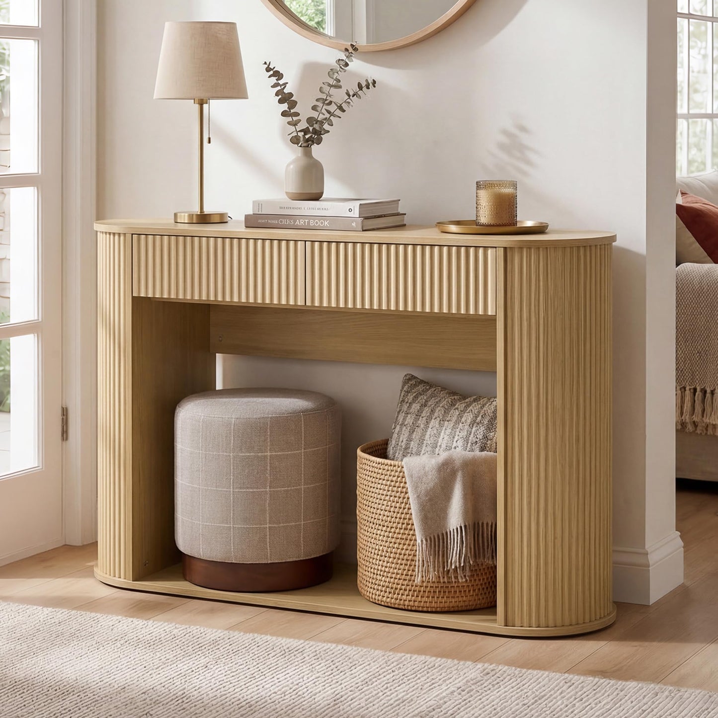 CHITA 47-Inch Fluted Console Table with 2 Drawers，Farmhouse Entryway Table for Behind Couch for Living Room, Hallway, Foyer, Entrance,Walnut