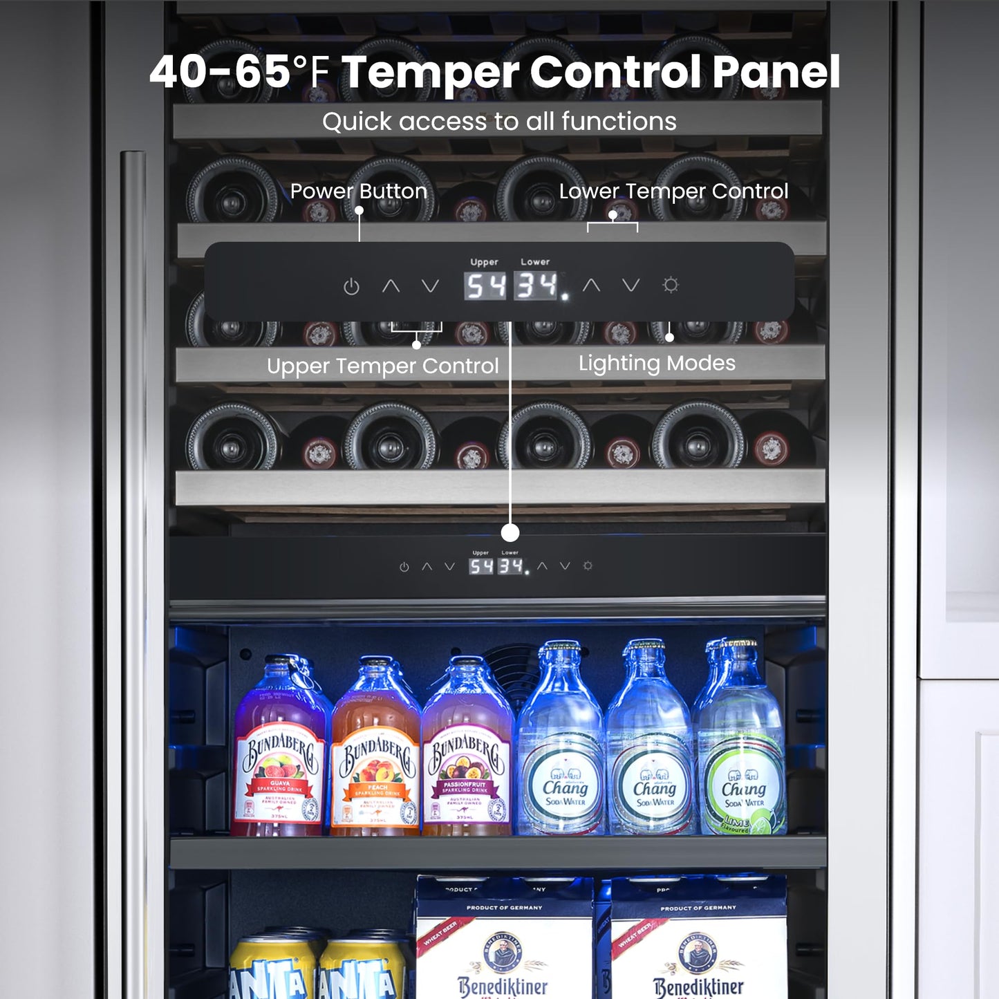 Yeego Wine Fridge Cooler - 24 Inch Dual Zone Wine Fridge Hold 52 Bottles, 40-65°F Wine Refrigerator Glass Door, Built in Fridge, Freestanding Adjustable Shelves Fridge for Beer Soda Drink Home Bar