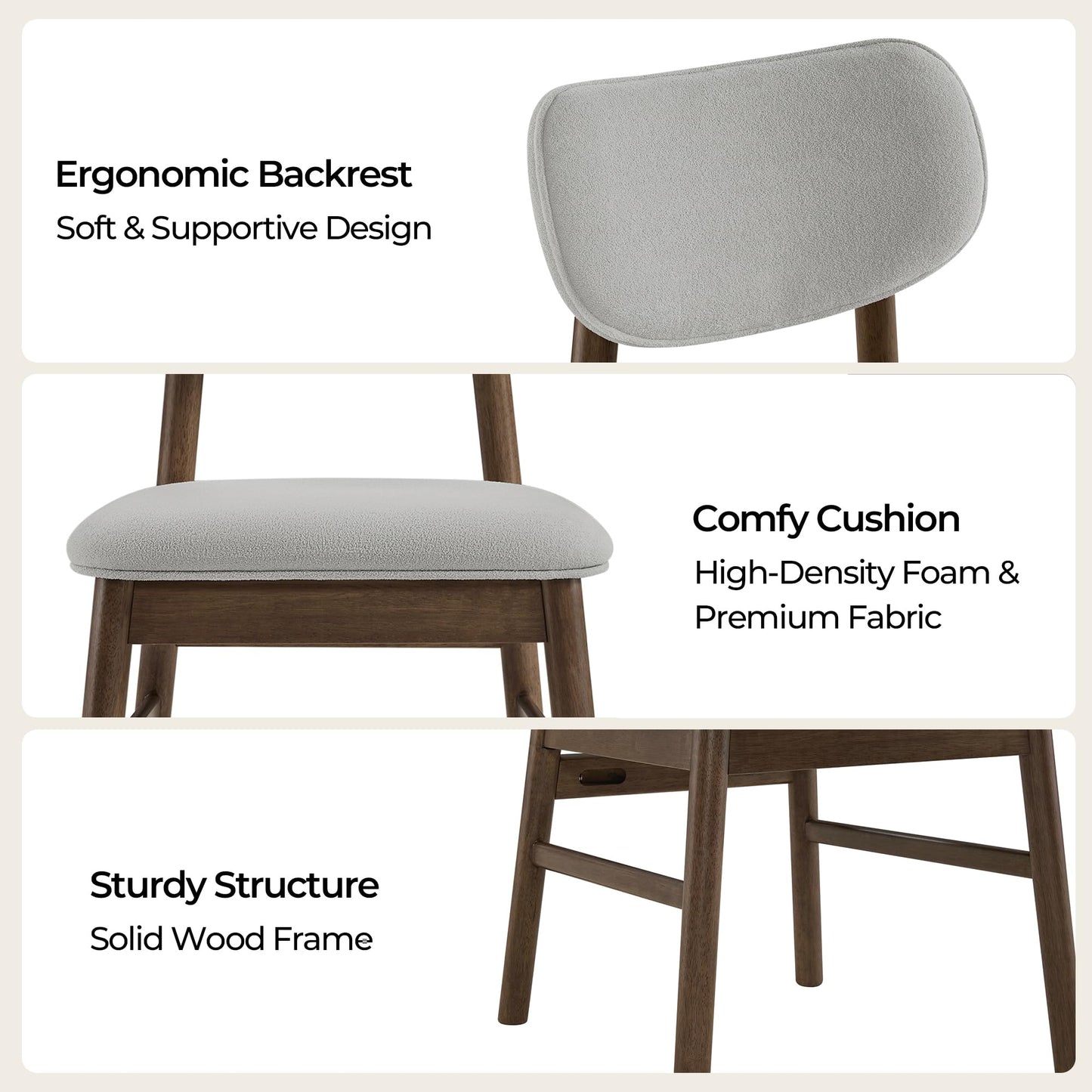 CHITA Soild Wood Dining Chairs Set of 4, Mid Century Modern Walnut Wood Kitchen Chairs with Curved Backrest, Dining Room Chair for Kitchen, Restaurant