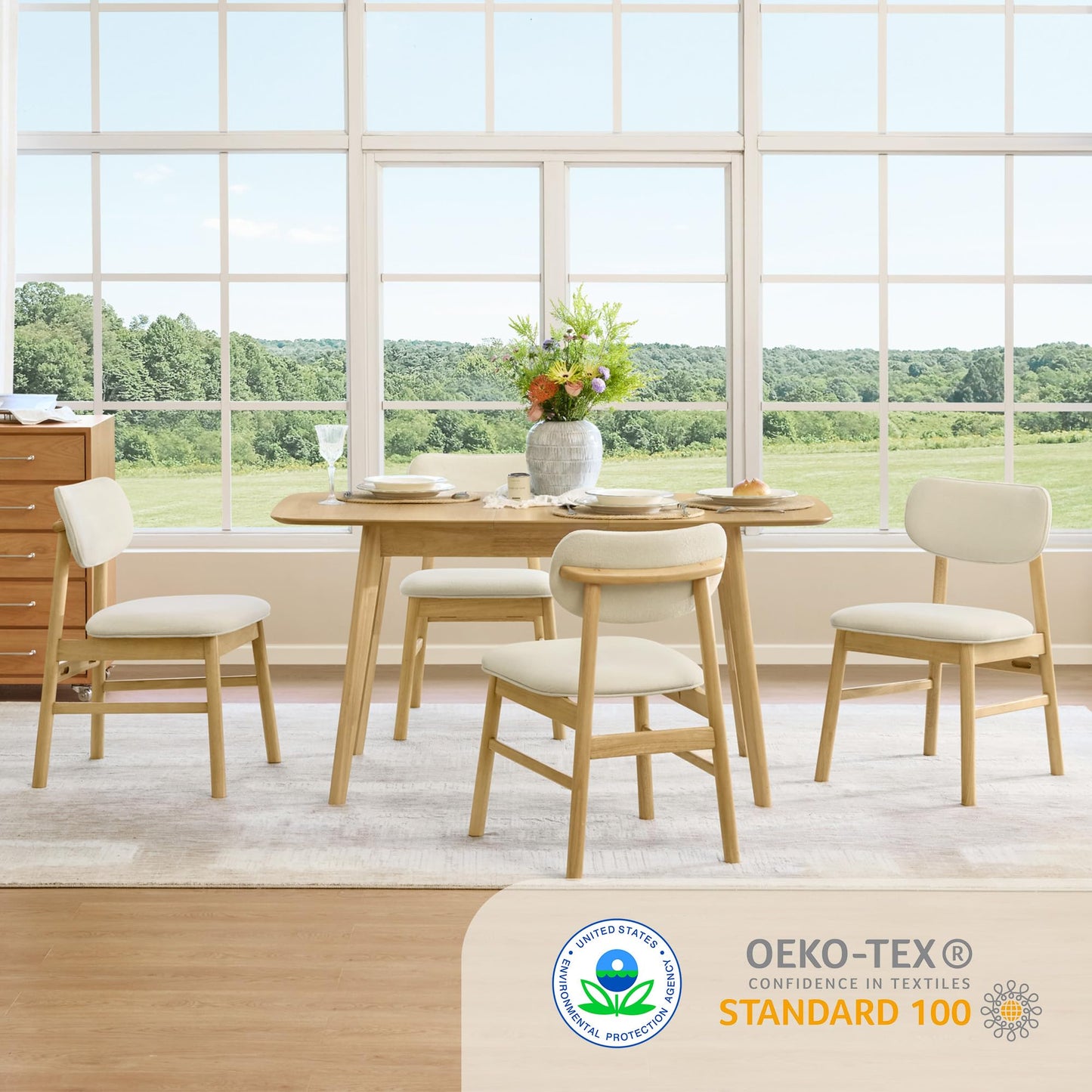 CHITA Soild Wood Dining Chairs Set of 4, Mid Century Modern Walnut Wood Kitchen Chairs with Curved Backrest, Dining Room Chair for Kitchen, Restaurant