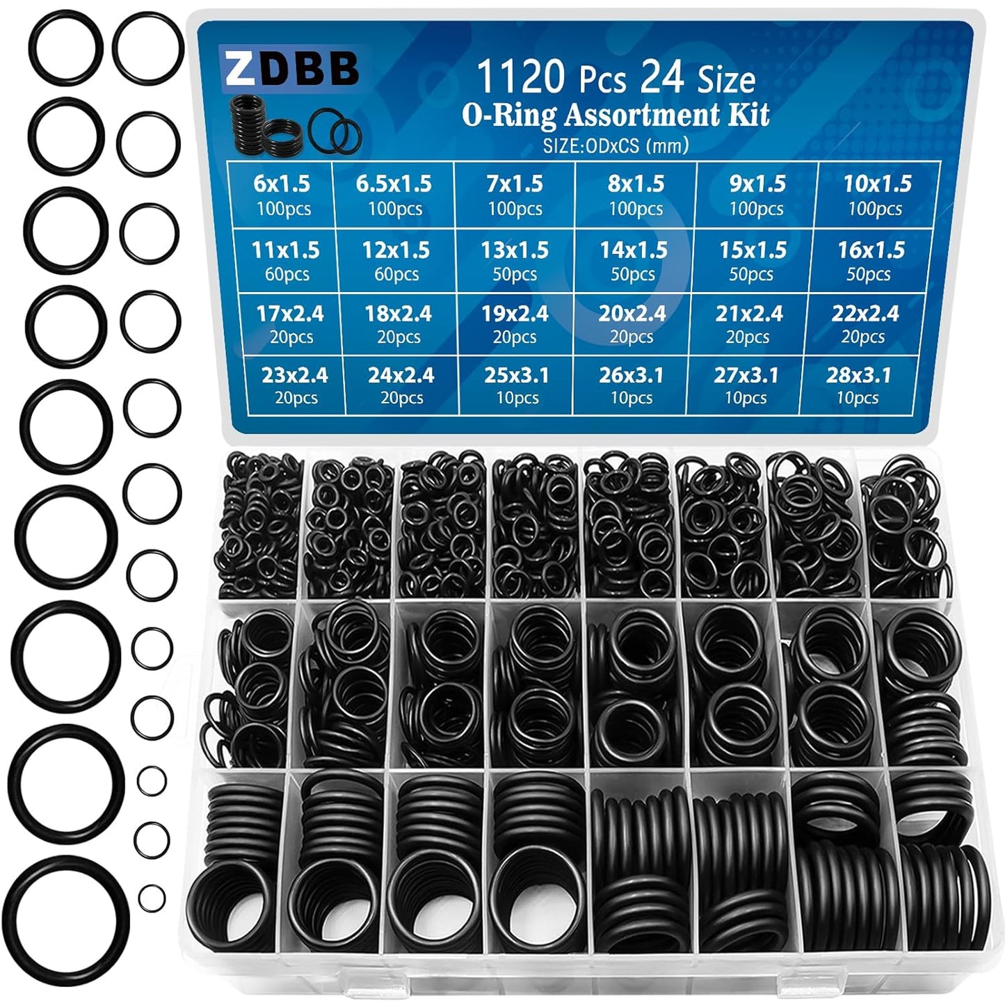 ZDBB 135Pcs 16 Size Plumbing Rubber Washers and 1120 Pcs 24 Size O Rings Assortment Kit