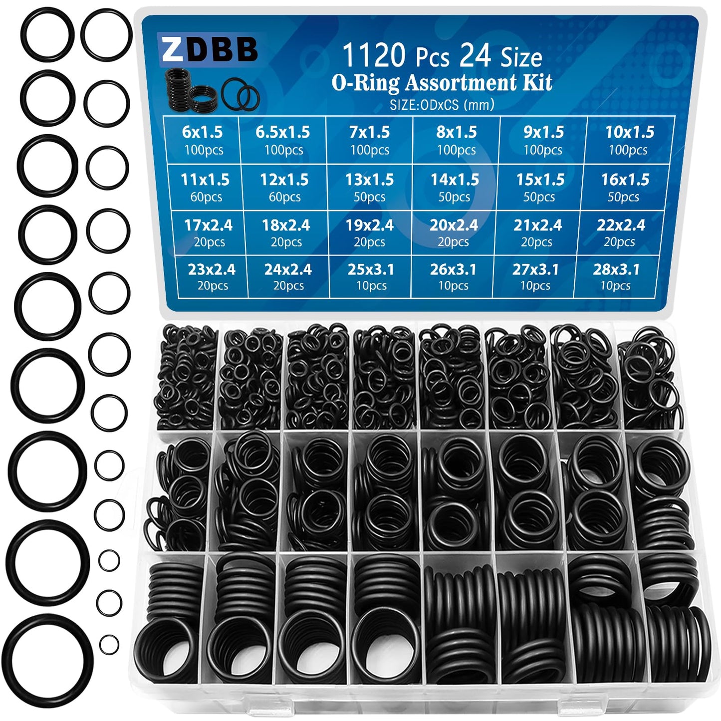 ZDBB 1010 Pcs Rubber O Rings Kit 22 Size Universal O-Ring Assortment Set for Automotive Faucet Pressure Washers Plumbing Sealing Repair,Air or Gas Connections,Resist Oil and Heat