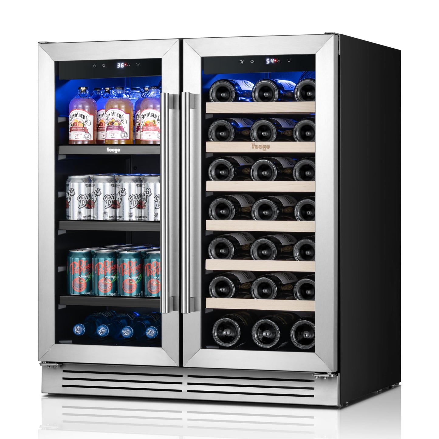 Yeego Wine Fridge Cooler - 24 Inch Dual Zone Wine Fridge Hold 52 Bottles, 40-65°F Wine Refrigerator Glass Door, Built in Fridge, Freestanding Adjustable Shelves Fridge for Beer Soda Drink Home Bar