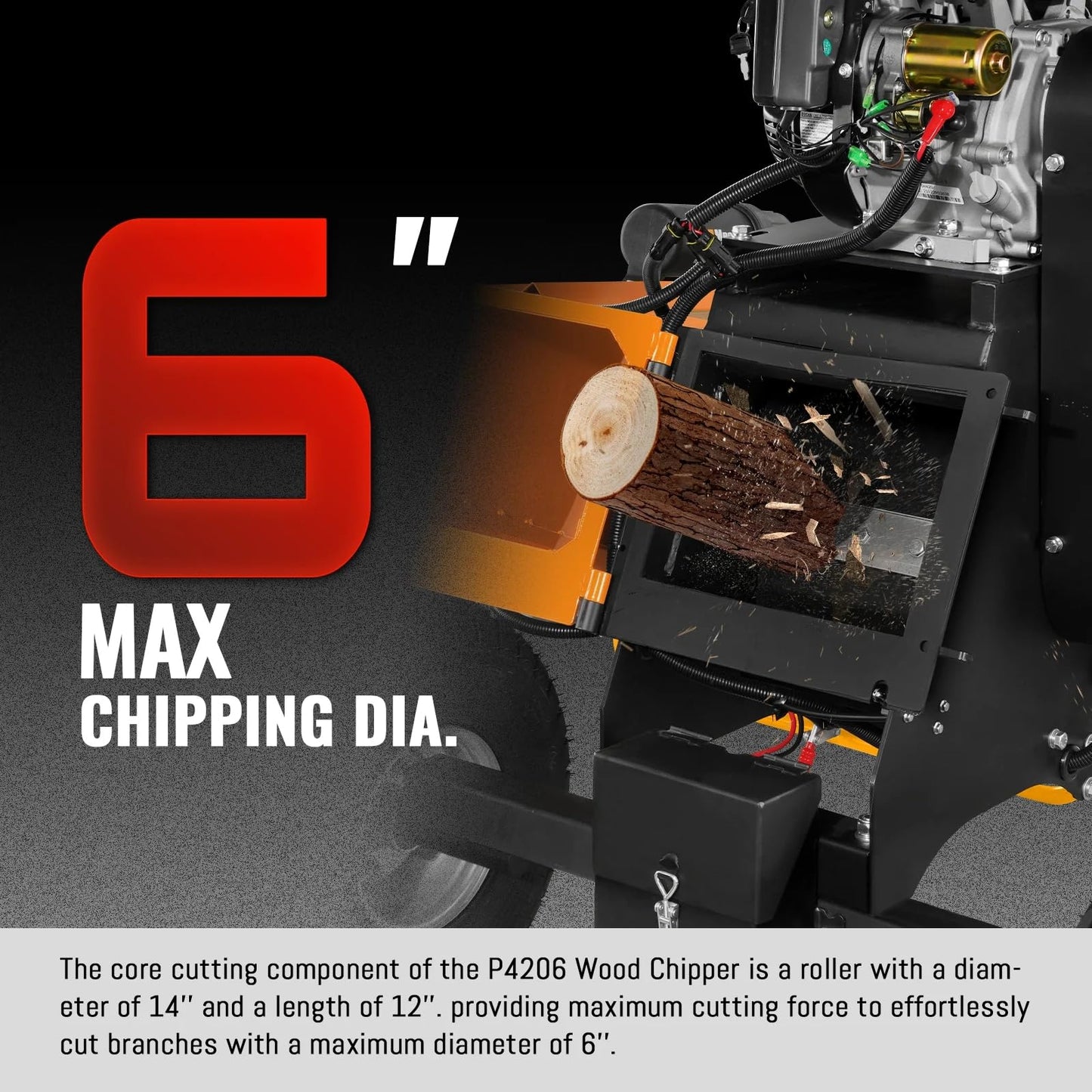 MechMaxx 6 inch ZONSEN 459cc 15hp E-Start Gas Powered 4-Wheels Wood Chipper Shredder Mulcher with Towbar/Tail Light/Emergency Stop Button/Stop Bar, Model B150 Red