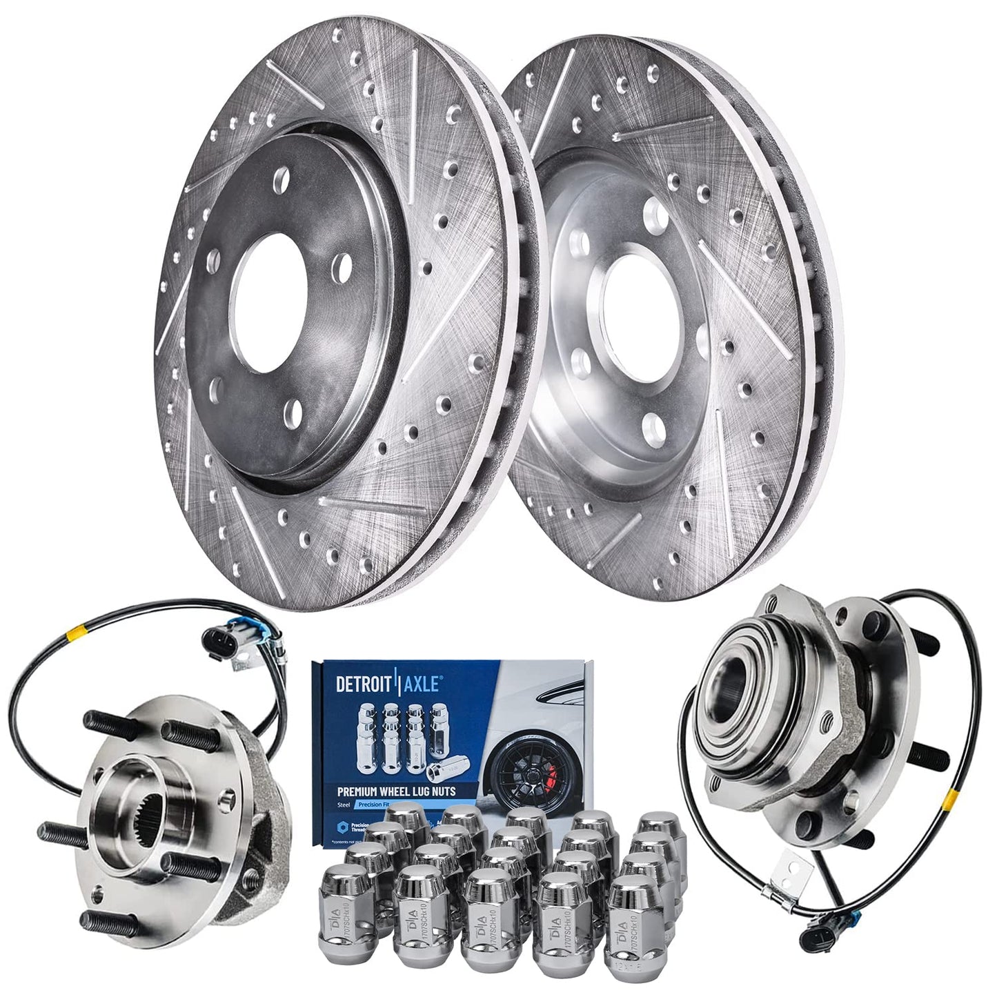 Detroit Axle - Brake Kit for 2011-2020 Jeep Grand Cherokee Dodge Durango Replacement Front & Rear Drilled & Slotted Disc Brake Rotors Ceramic Brakes Pads : 12.99" inch Rotor