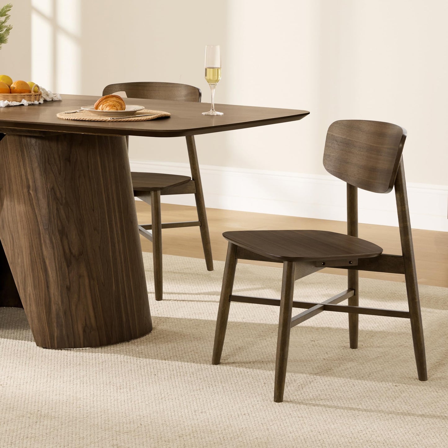 CHITA Soild Wood Dining Chairs Set of 4, Mid Century Modern Walnut Wood Kitchen Chairs with Curved Backrest, Dining Room Chair for Kitchen, Restaurant