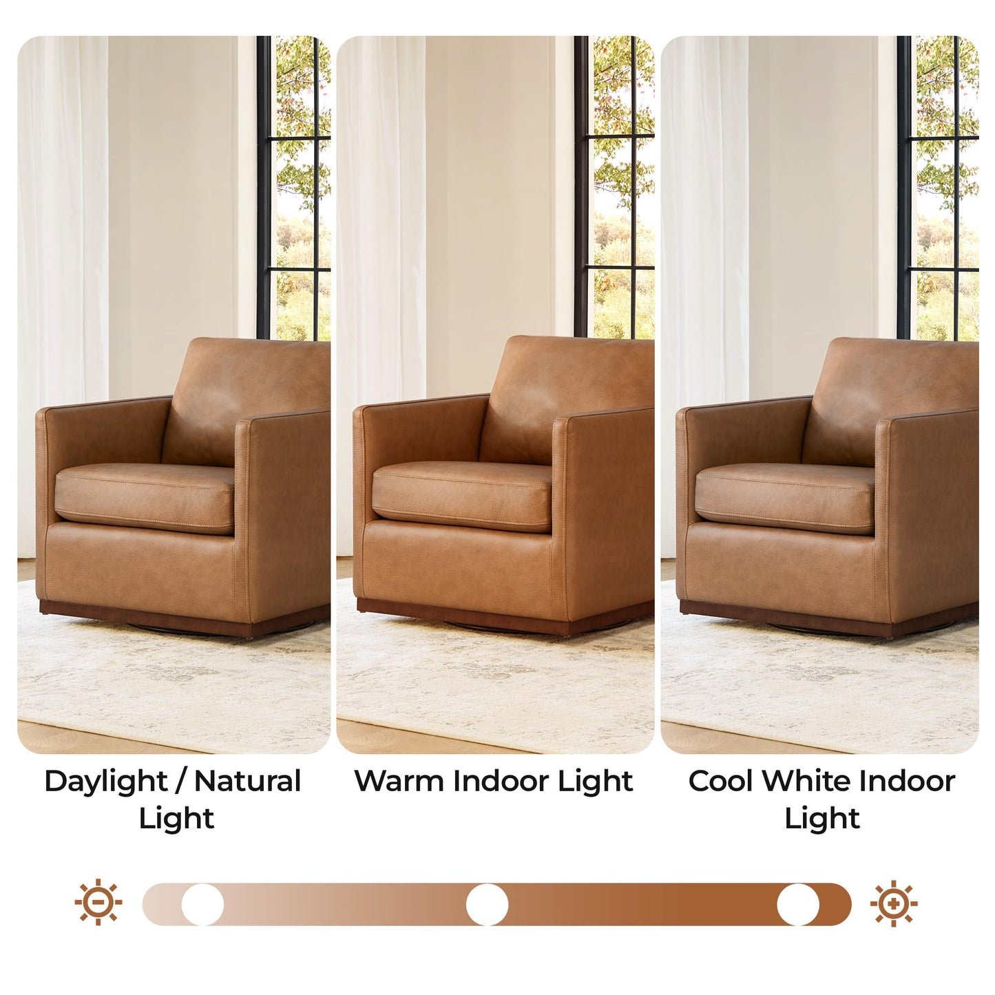 CHITA Genuine Leather Swivel Accent Chair, FSC Certified Mid Century Modern Arm Chair for Living Room and Bedroom, Fully Assembled, Saddle
