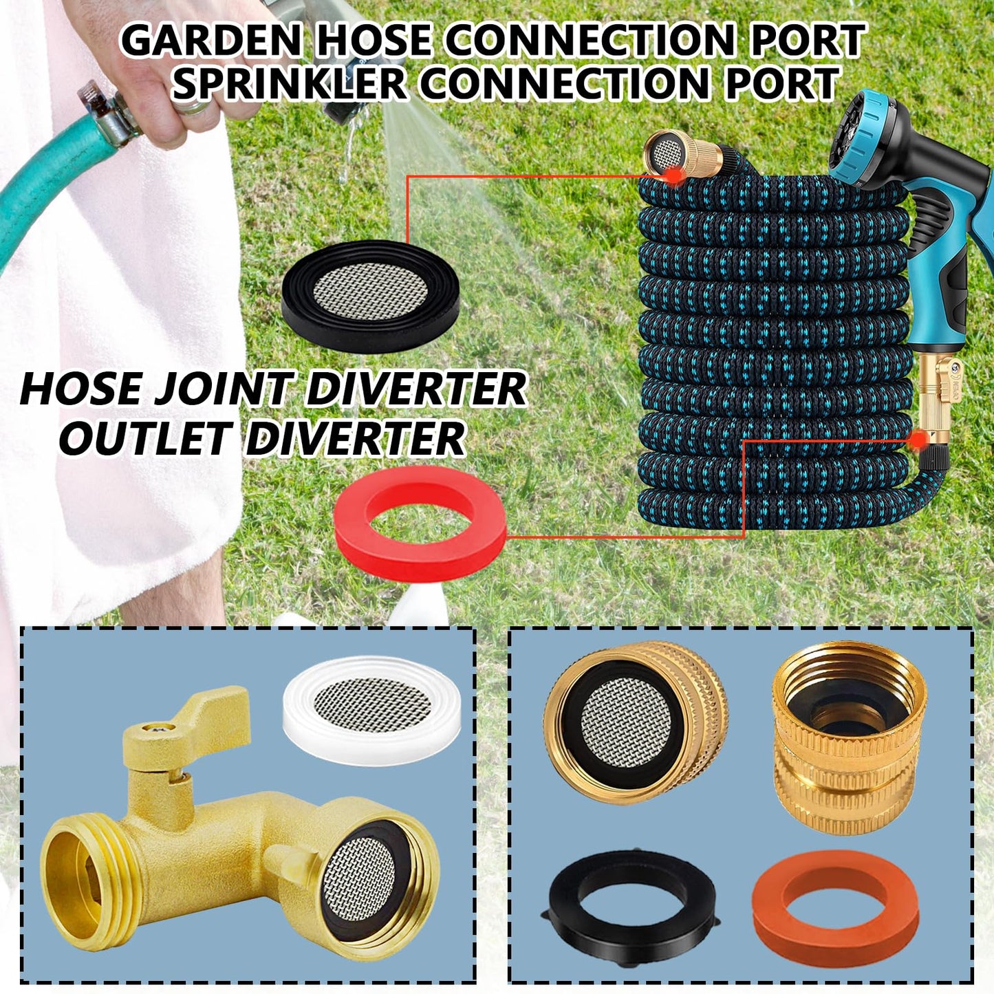 ZDBB 80 Pcs Garden Hose Gasket Rubber Seal, Fits All Standard 3/4 Inch Outdoor Hose Fittings with Heavy Duty Red and Black Self-Locking Tabs to Hold The Gasket Securely in The Fitting