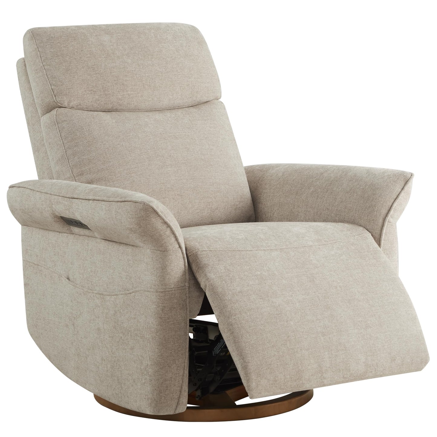 CHITA Power Recliner Chair, Electric Triple-Motor Swivel Glider Nursery Rocking Chair with Adjustable Power Headrest and Lumbar Support, GREENGARD Gold Certified, Solid Wood Base, Linen