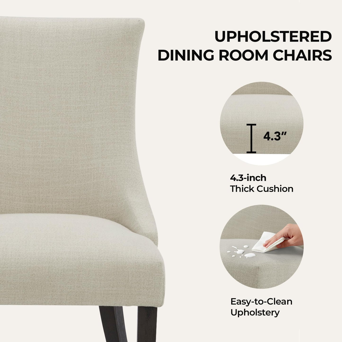 CHITA Modern High Back Dining Room Chairs Set of 2, Farmhouse Upholstered Dining Chairs, Fabric in Linen